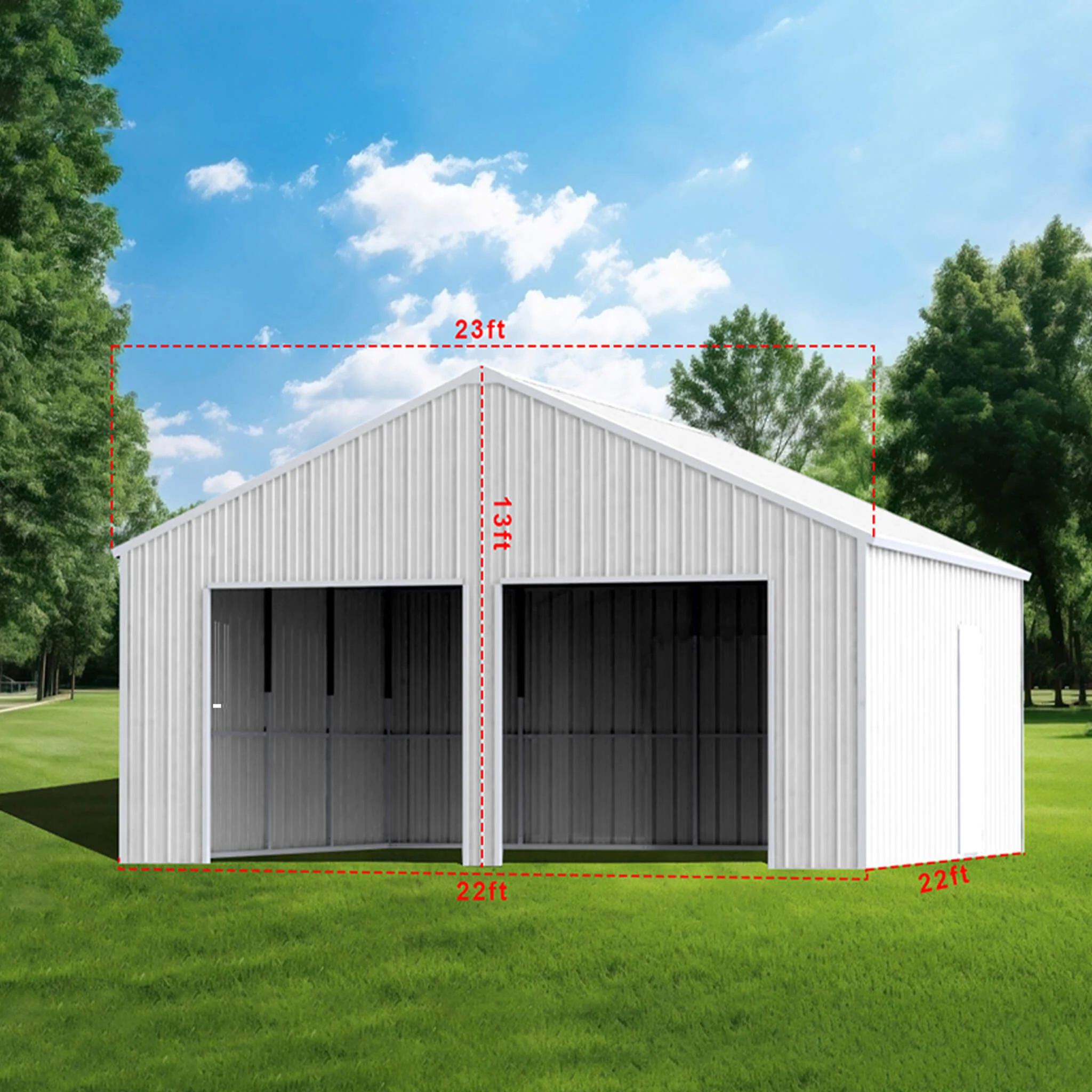 [22X23FT] Heavy-Duty Double Garage Steel Barn Storage Shed (SAK94567) - Image 6