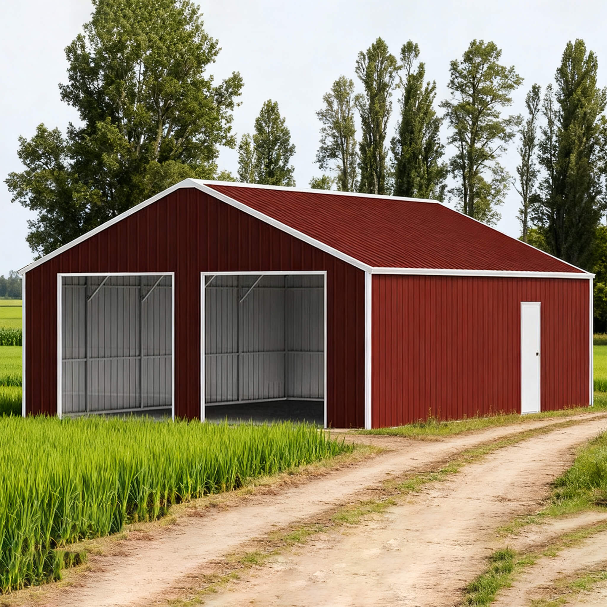 [22X23FT] Heavy-Duty Red-Brown Double Garage Steel Barn Storage Shed (SAK83456) - Image 4