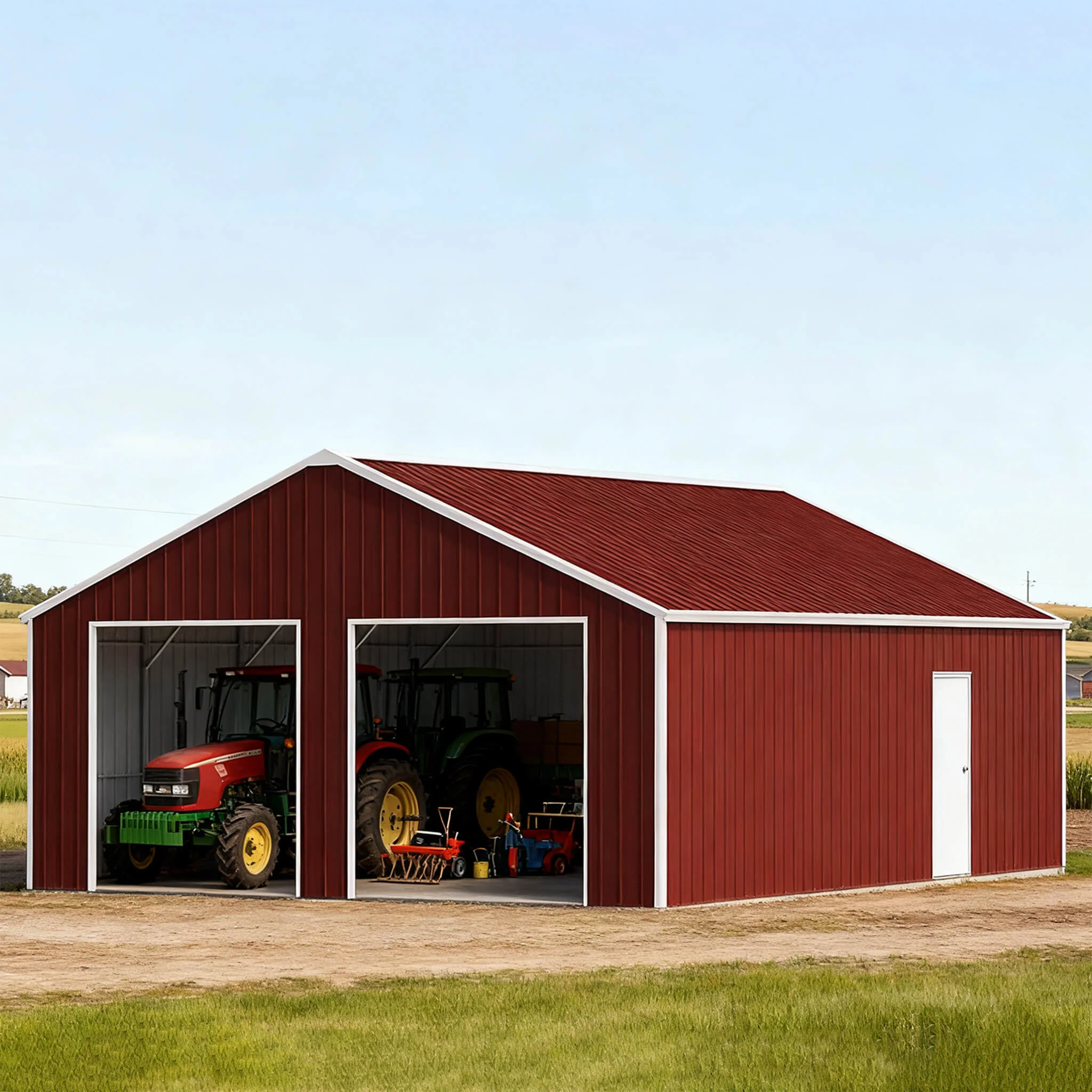 [22X23FT] Heavy-Duty Red-Brown Double Garage Steel Barn Storage Shed (SAK83456) - Image 5