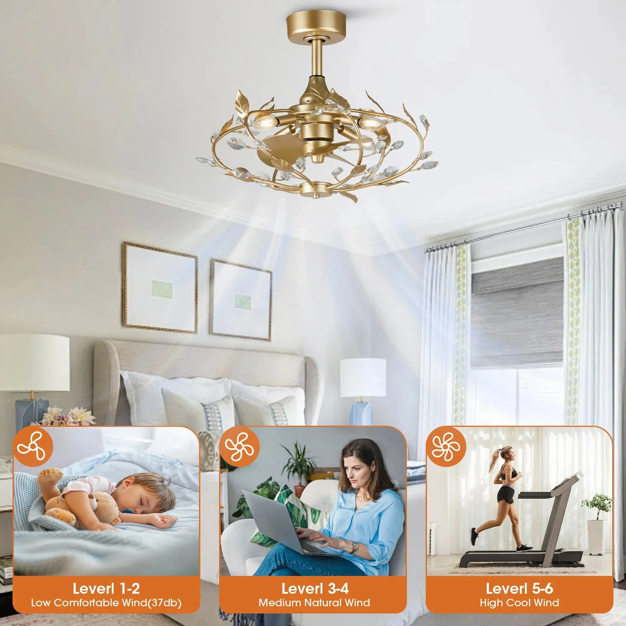 24 Inch Alexia Golden Crystal Ornament Fandelier with Remote Control - Image 4