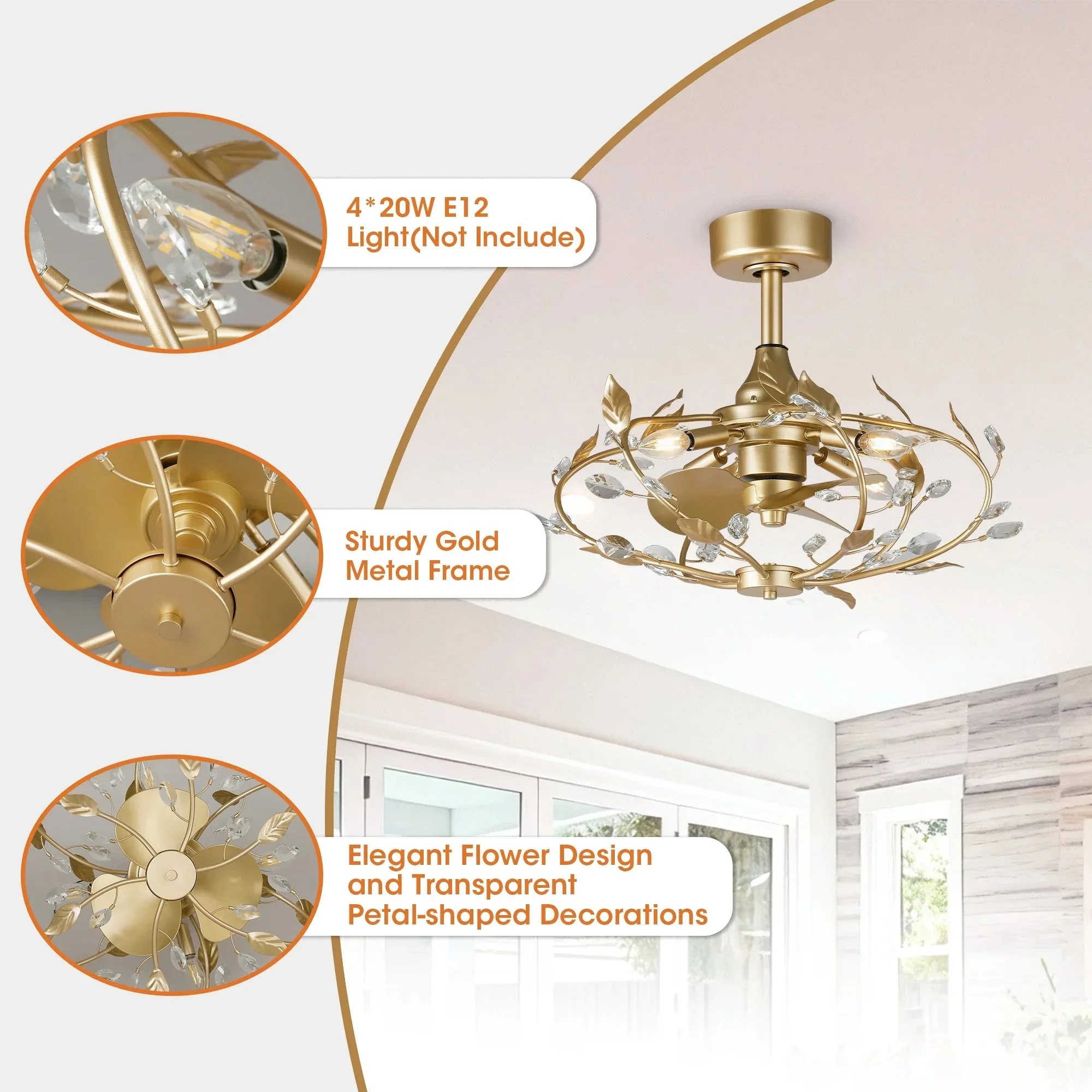 24 Inch Alexia Golden Crystal Ornament Fandelier with Remote Control - Image 5