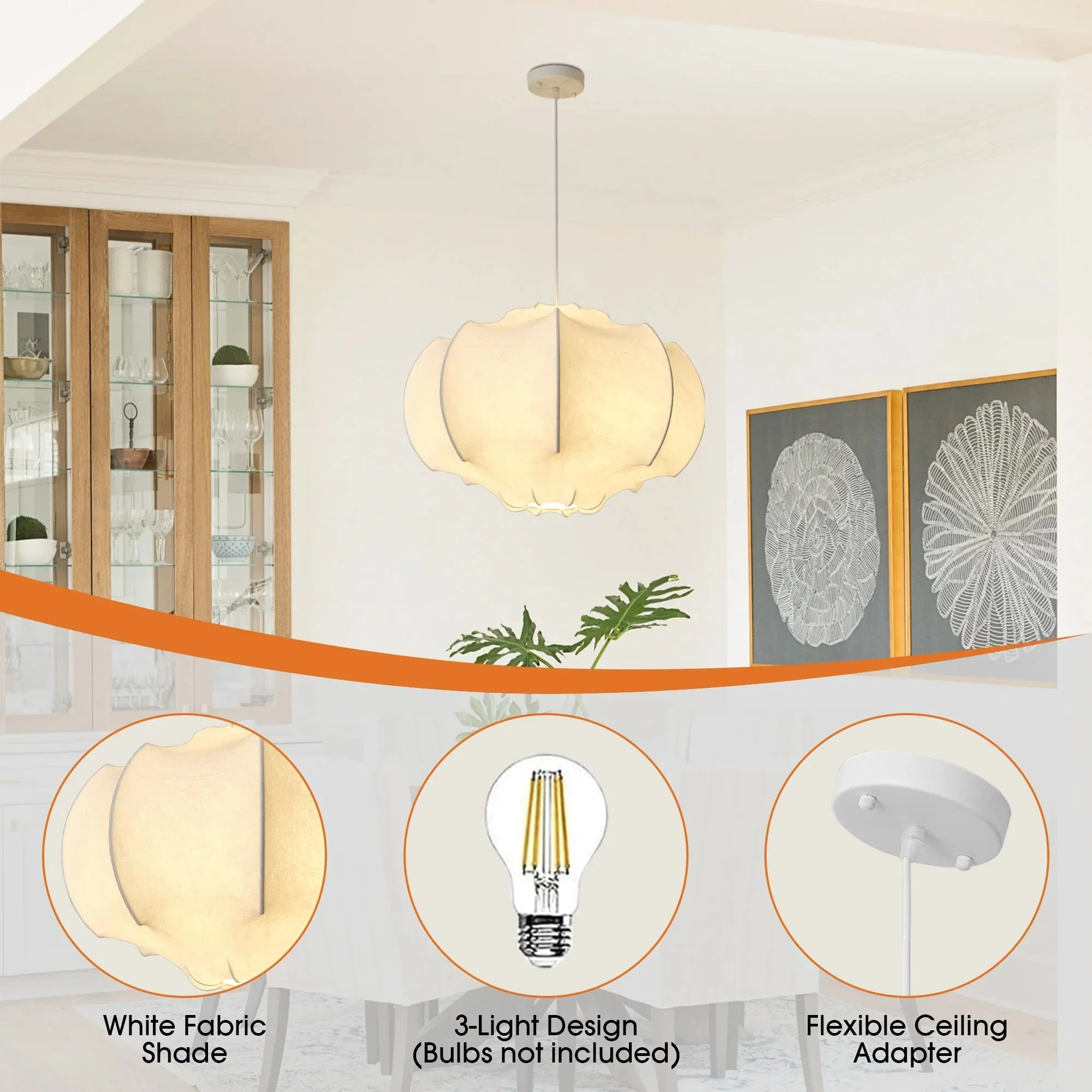 24 Inch Bevis 3-Light White Wabi-sabi Island Pendant Light - Image 7