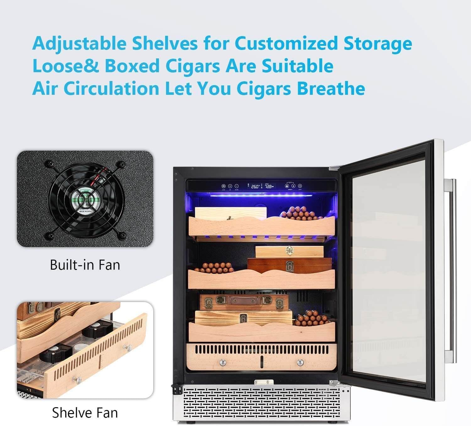 24 Inch Cigar Humidor Electric Humidor Silver Steel X51256 - Image 5