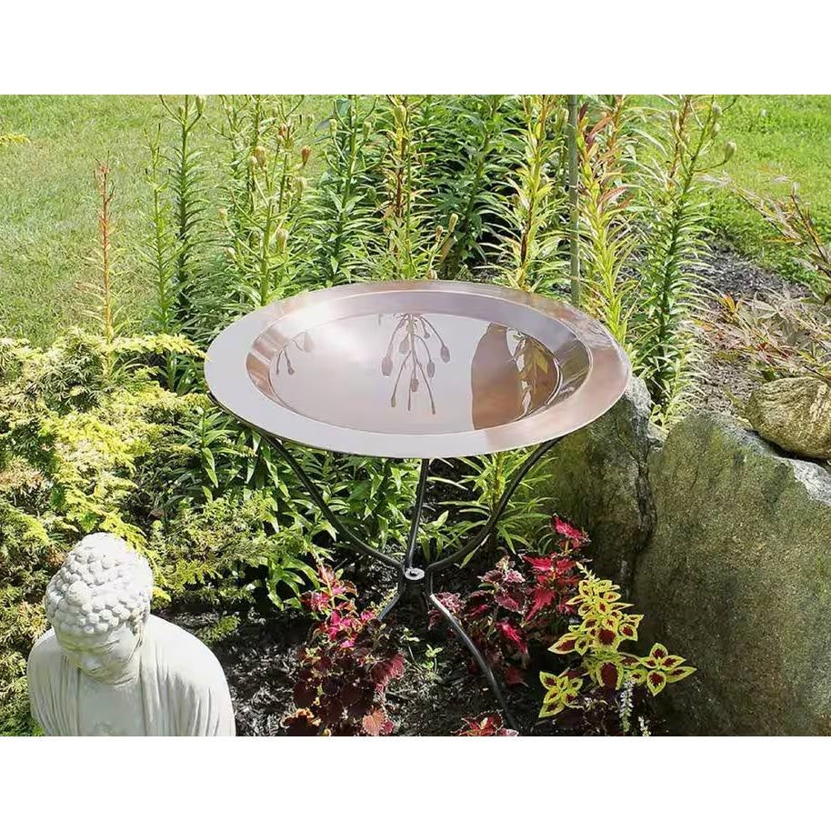 24-inch Diameter Round Copper Plated Brass Large Bird Bath Rimmed Bowl Birdbath - Image 4