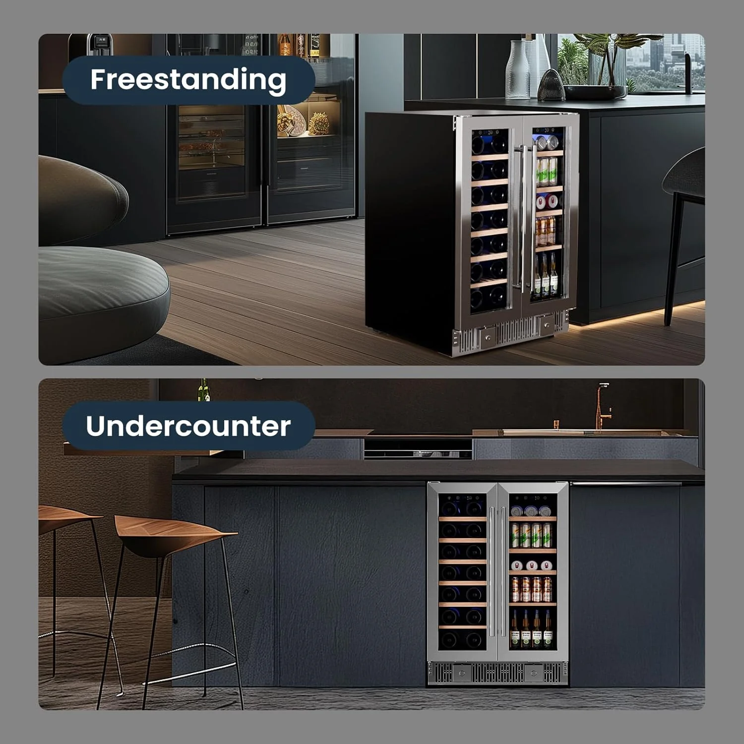 24 Inch Dual Zone Wine Fridges Cooler Beverage Refrigerator W51115 - Image 14