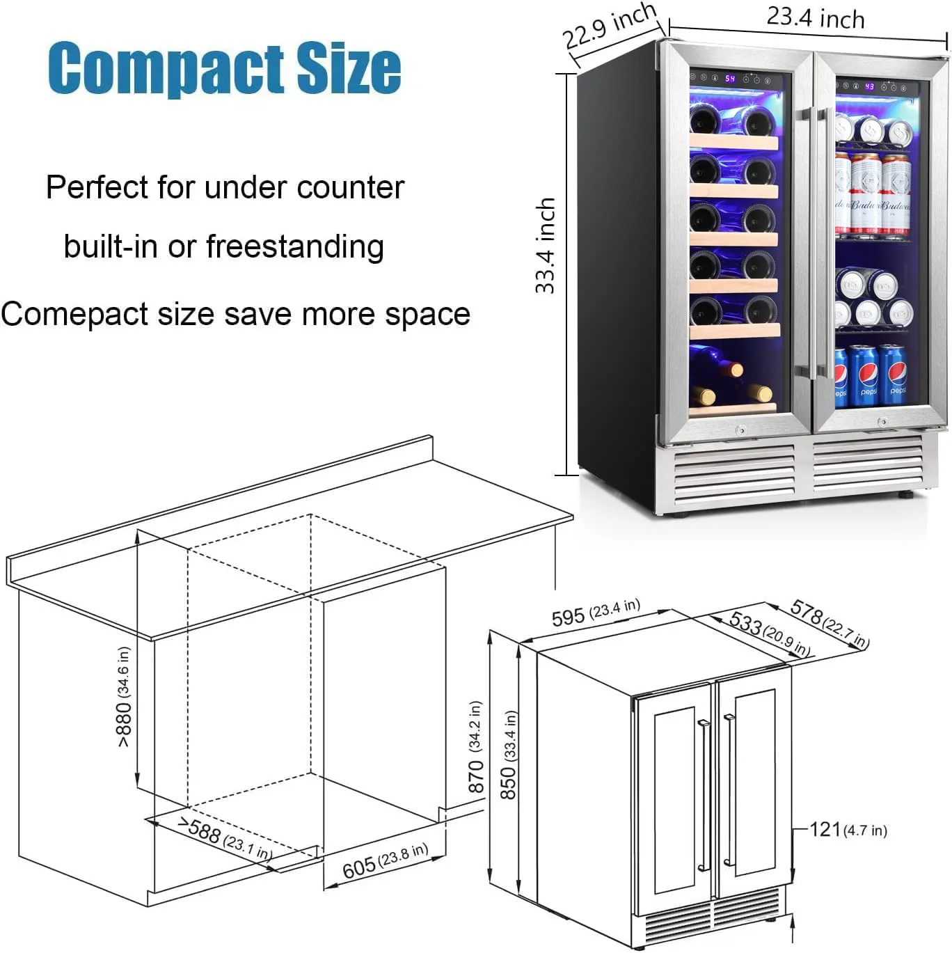 24 Inch Dual Zone Wine Fridges Cooler Beverage Refrigerator W51115 - Image 7