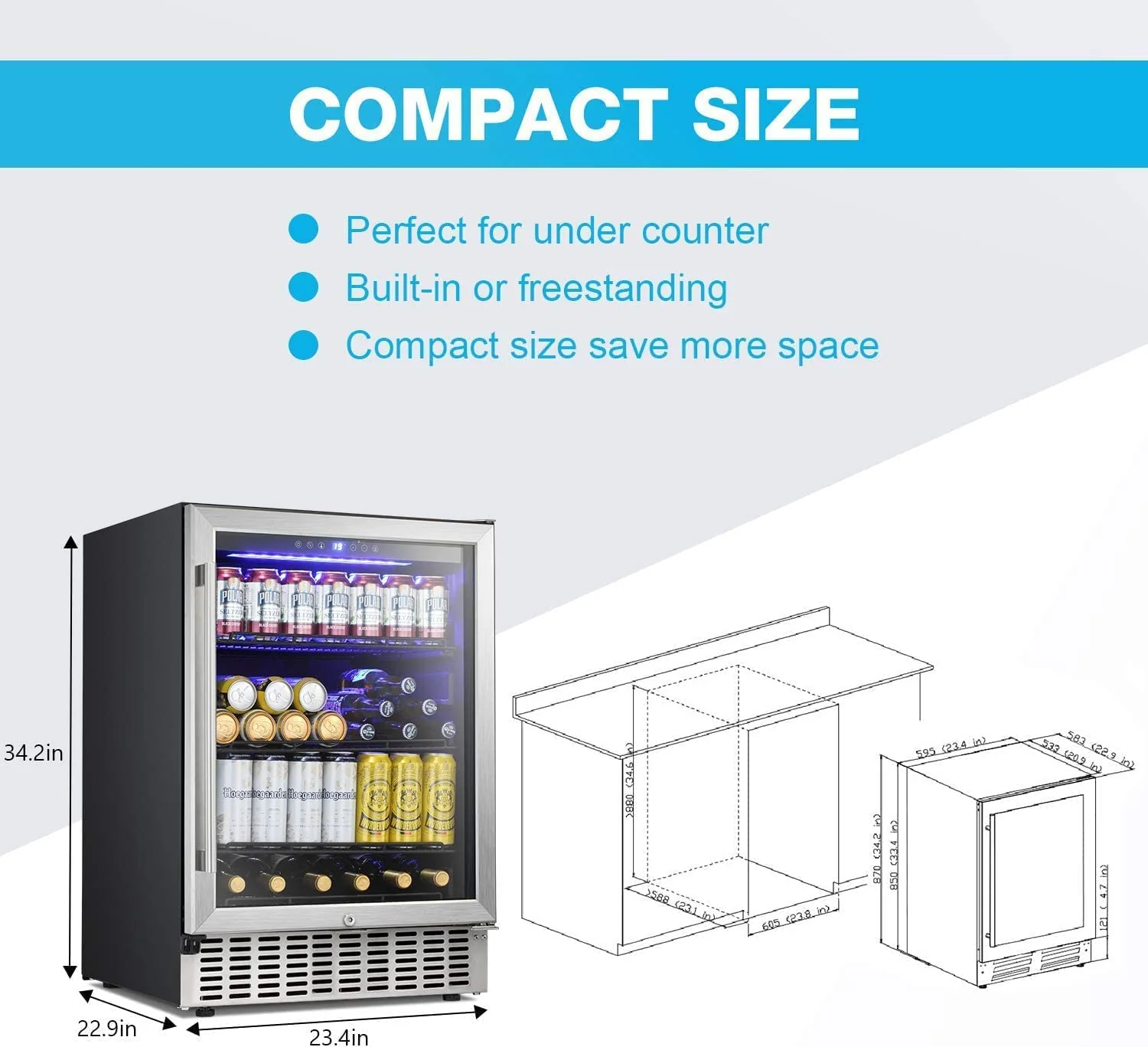 24 Inch Metal Shelves Built-in Wine Fridges Cooler Beverage Refrigerator - Image 6