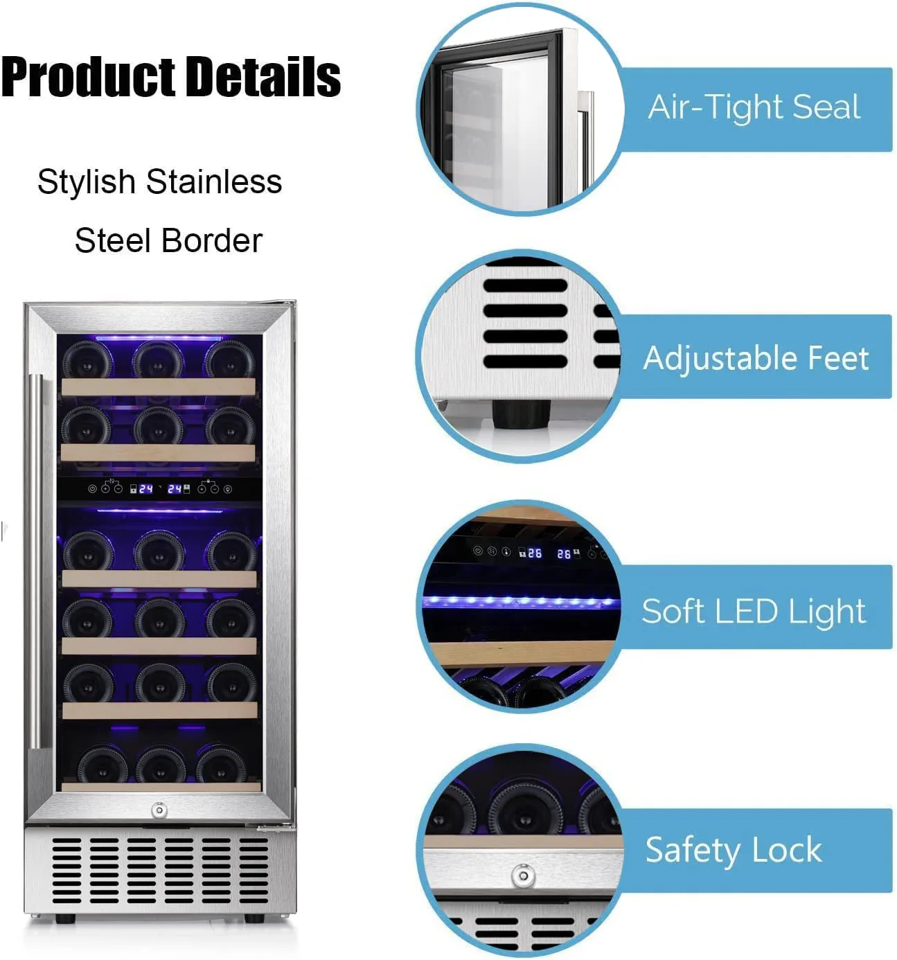 24 Inch Wooden Shelves Built-in Wine Fridges Cooler Beverage Refrigerator W51145B - Image 13