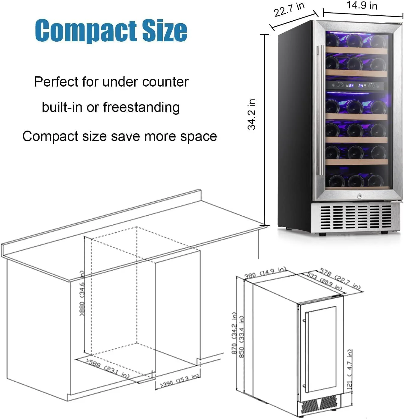 24 Inch Wooden Shelves Built-in Wine Fridges Cooler Beverage Refrigerator W51145B - Image 14