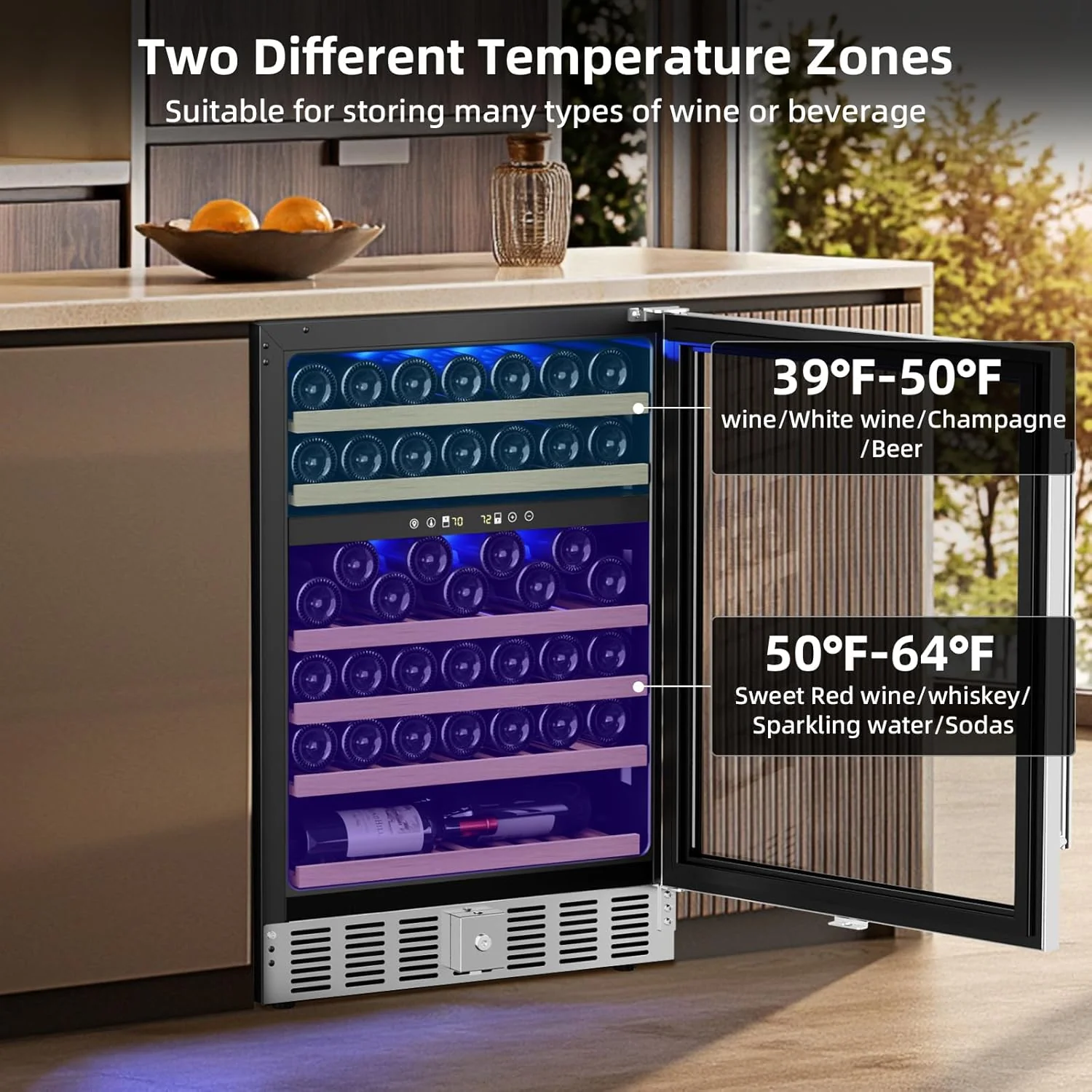 24 Inch Wooden Shelves Built-in Wine Fridges Cooler Beverage Refrigerator W51145B - Image 20
