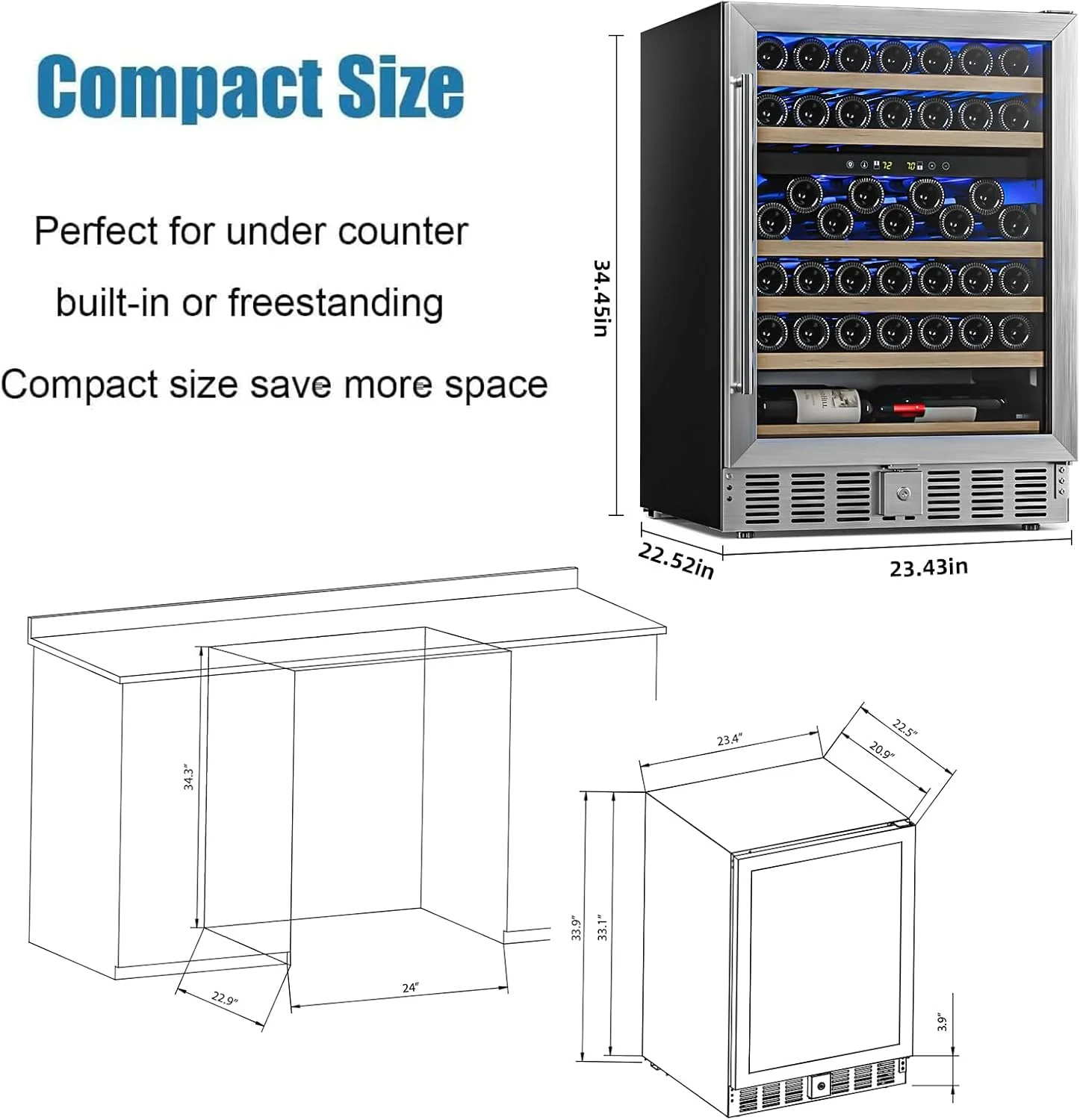 24 Inch Wooden Shelves Built-in Wine Fridges Cooler Beverage Refrigerator W51145B - Image 21