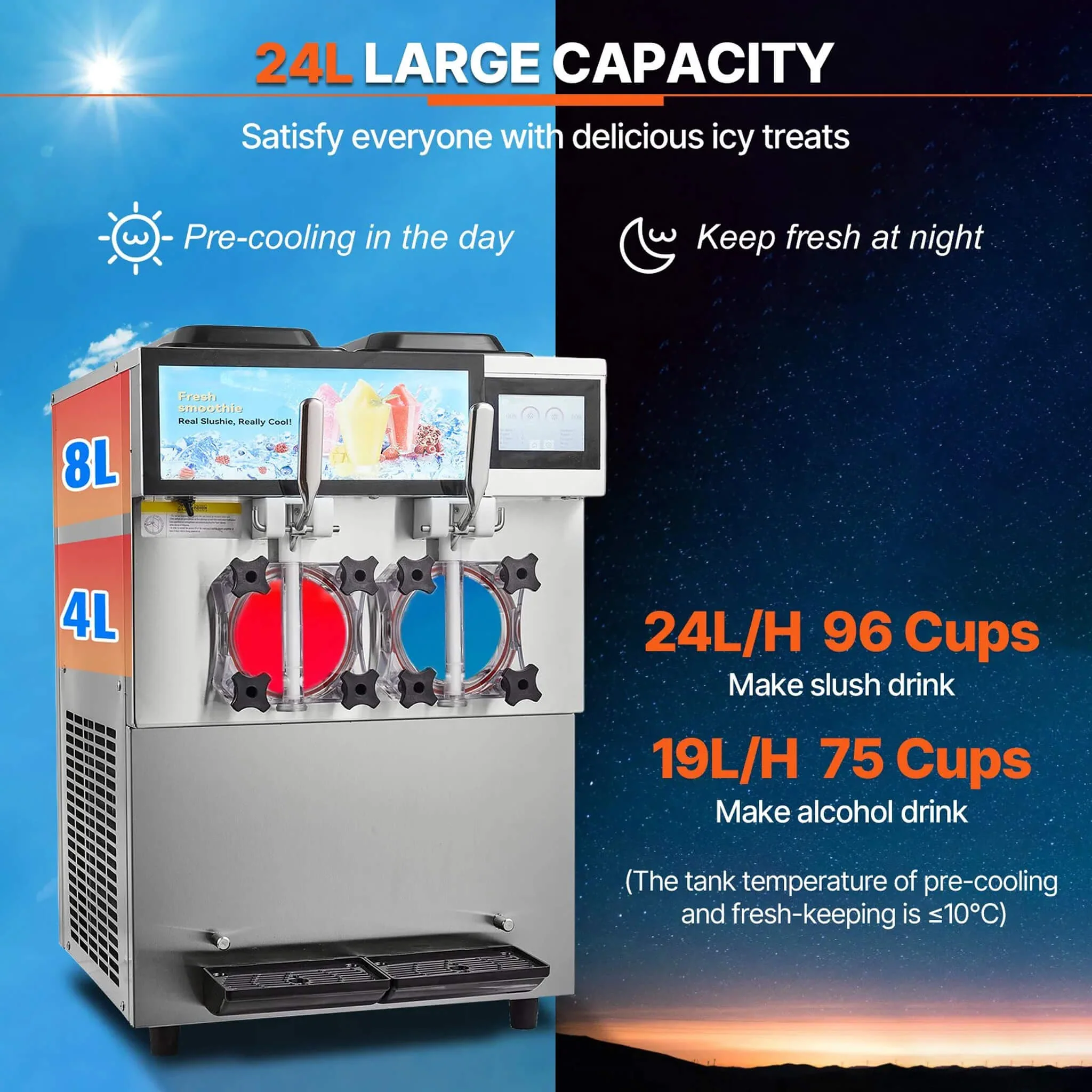 24L Commercial Double Cylinder Stainless Steel Slushy Machine With Touchscreen (SAK64125) - Image 6
