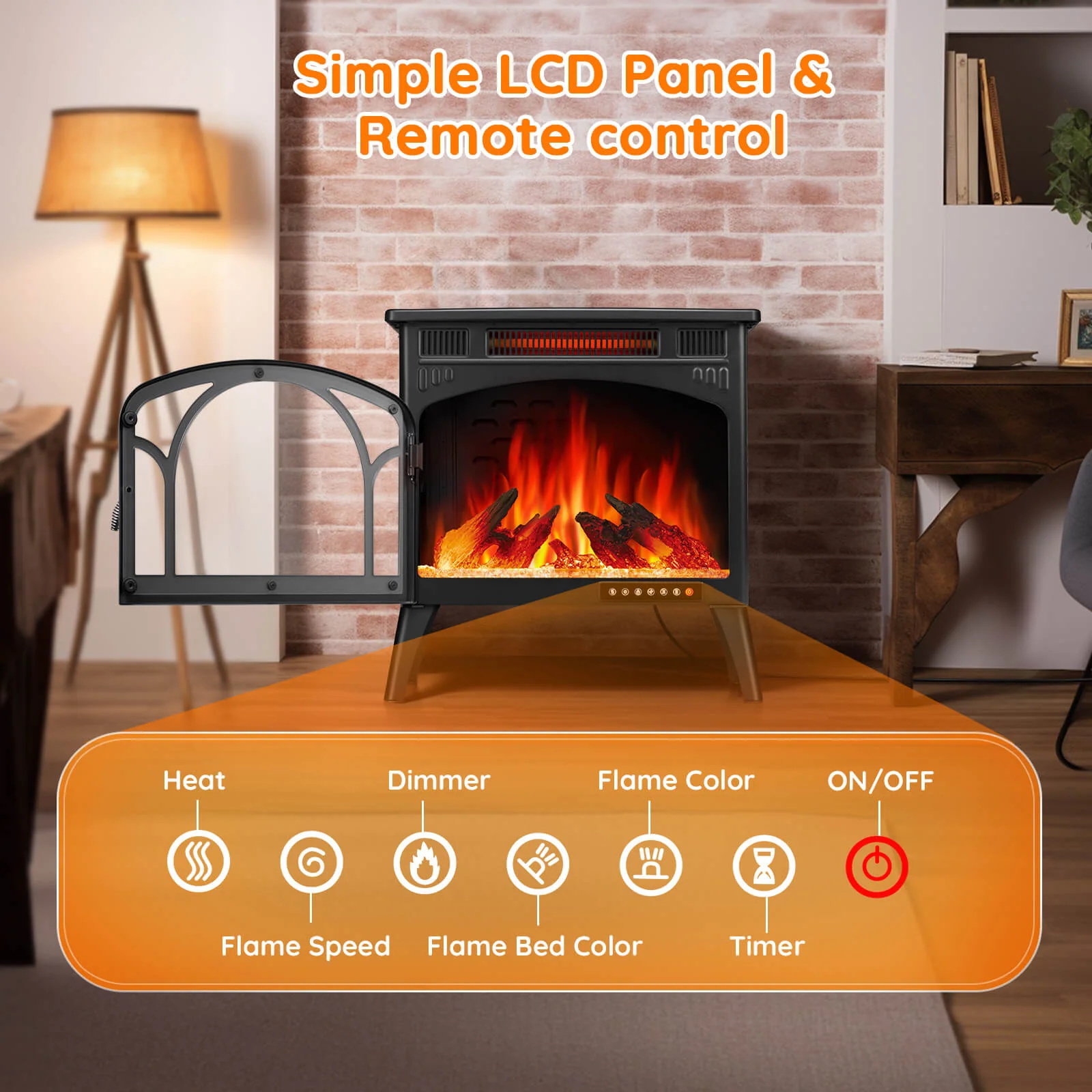 25" Free Standing Electric Fireplace Stove S230CP - Image 6