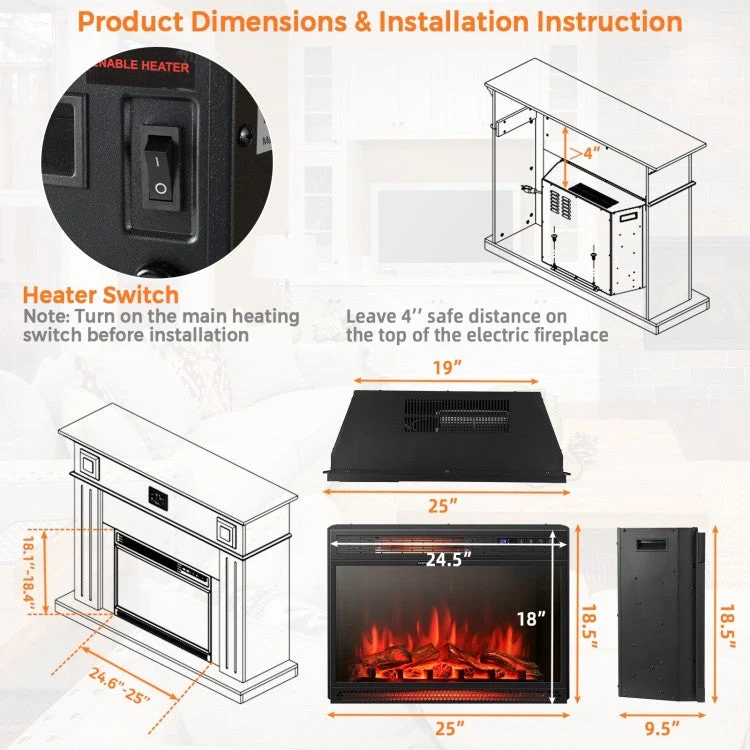 25 inch 3 Flame Colors Recessed Electric Heater - Image 4