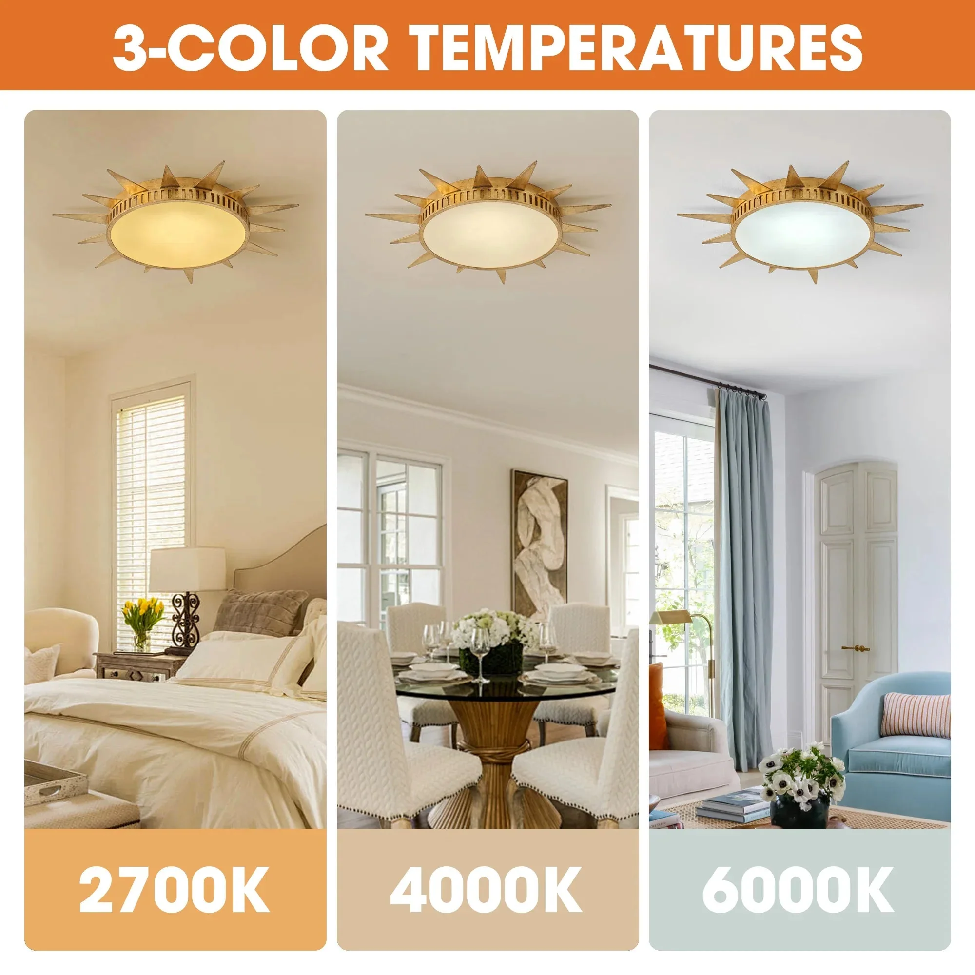 25 Inch Dana Vintage Golden Sunburst Flush Mount LED Light - Image 7