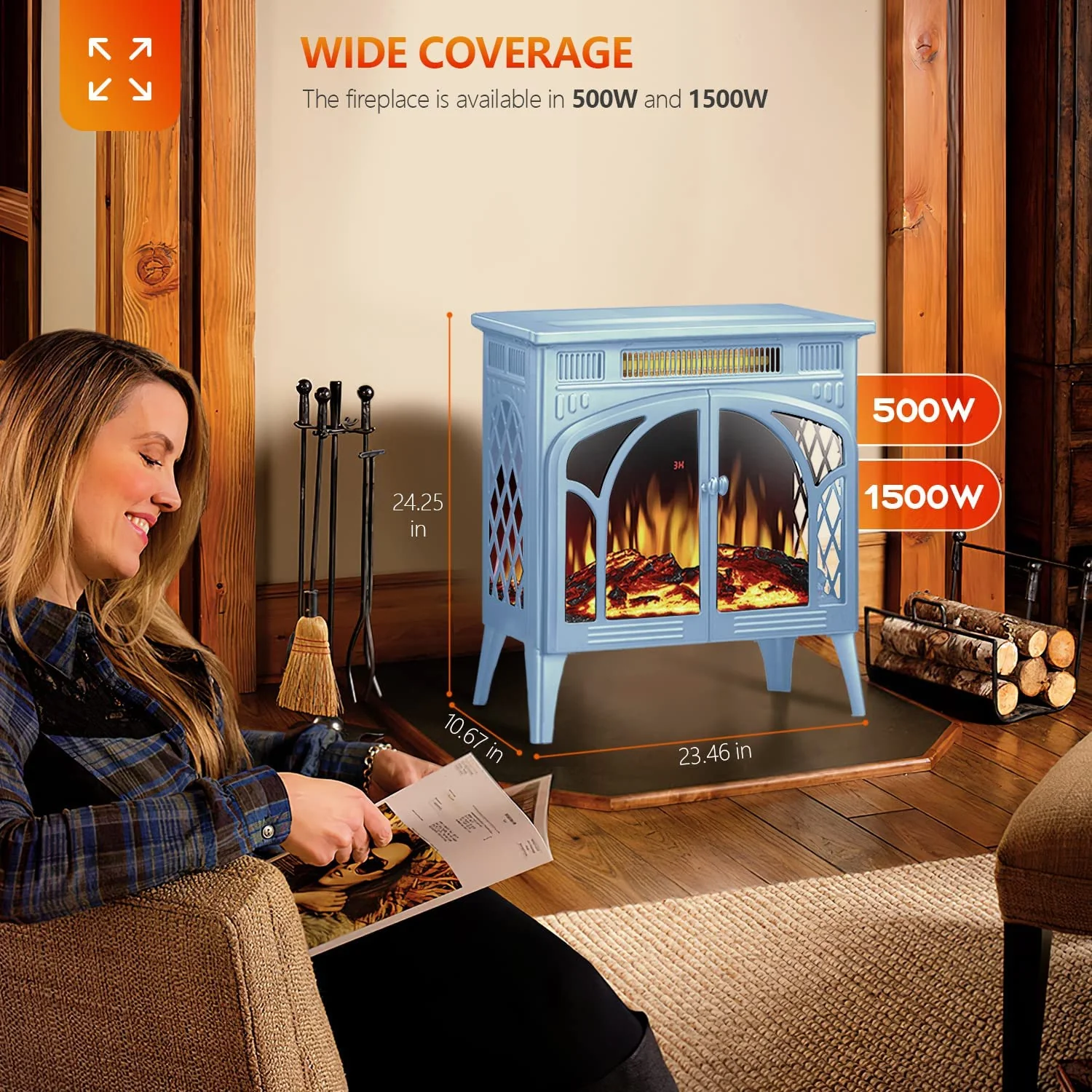 25 Inches 3D Infrared  Free Standing Electric Fireplace Stove S230B - Image 19