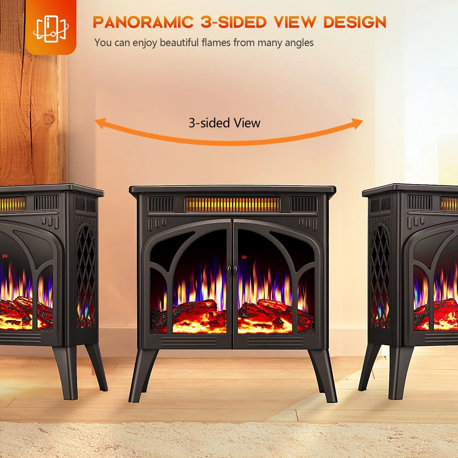 25 Inches 3D Infrared  Free Standing Electric Fireplace Stove S230B - Image 2