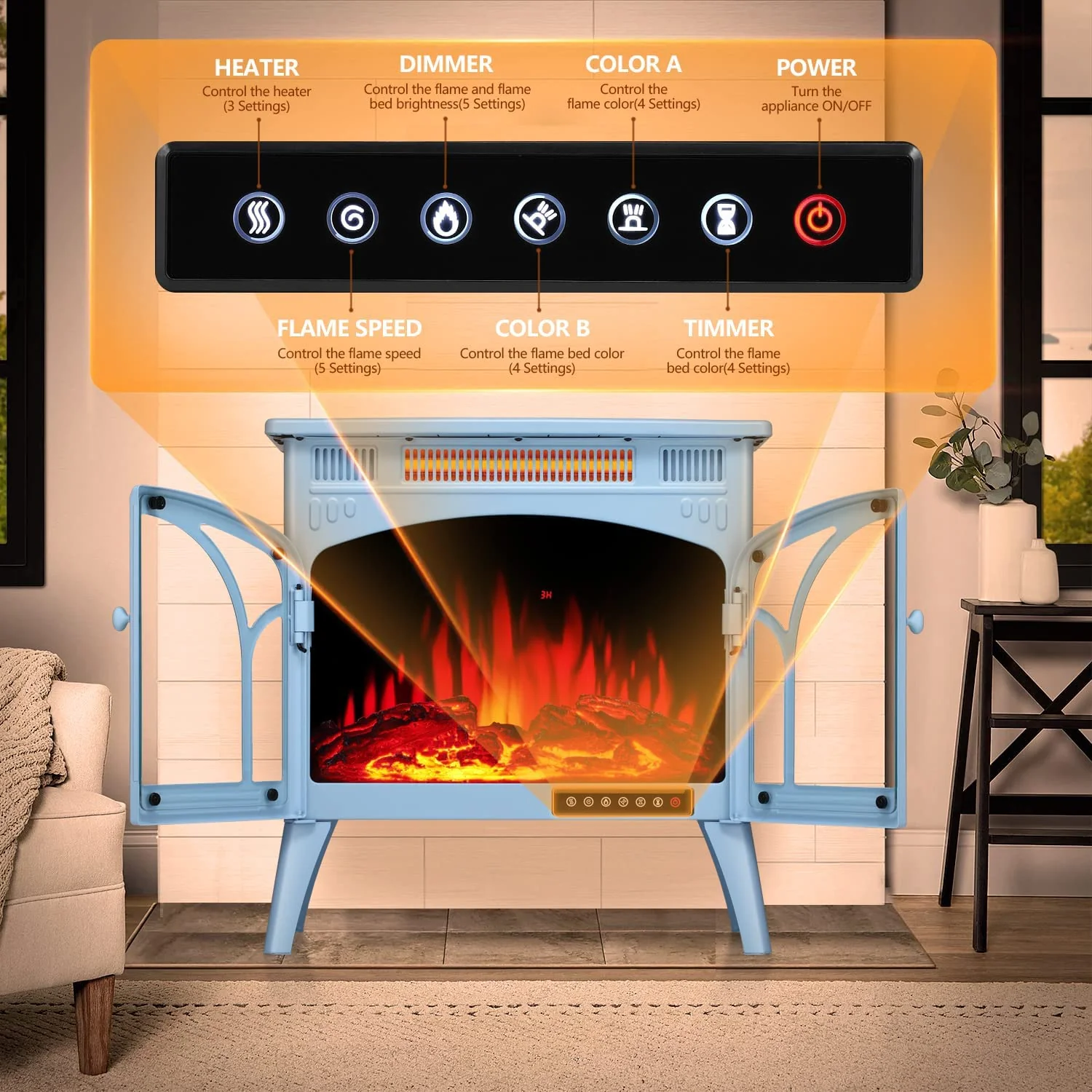 25 Inches 3D Infrared  Free Standing Electric Fireplace Stove S230B - Image 20