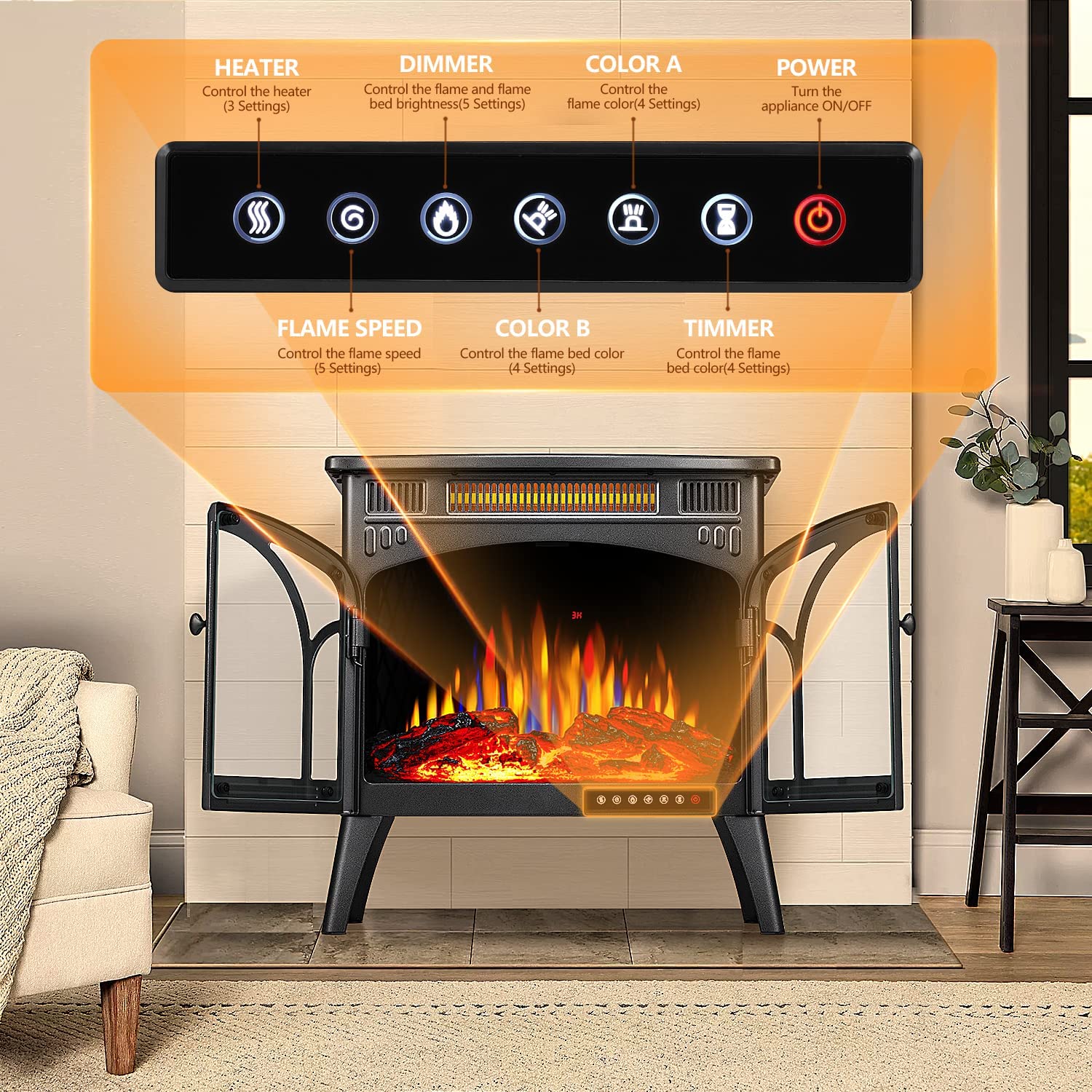 25 Inches 3D Infrared  Free Standing Electric Fireplace Stove S230B - Image 23