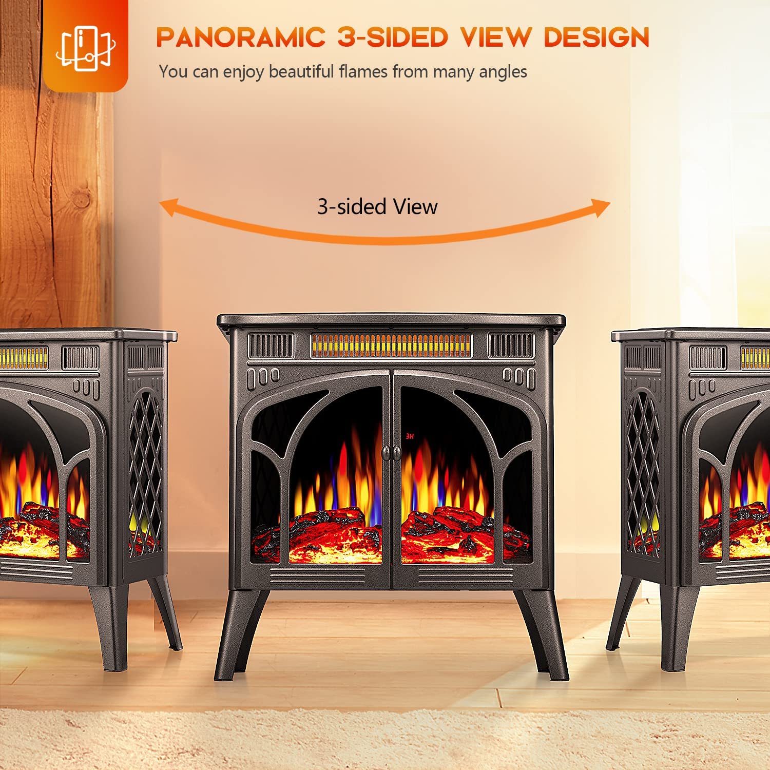 25 Inches 3D Infrared  Free Standing Electric Fireplace Stove S230B - Image 25