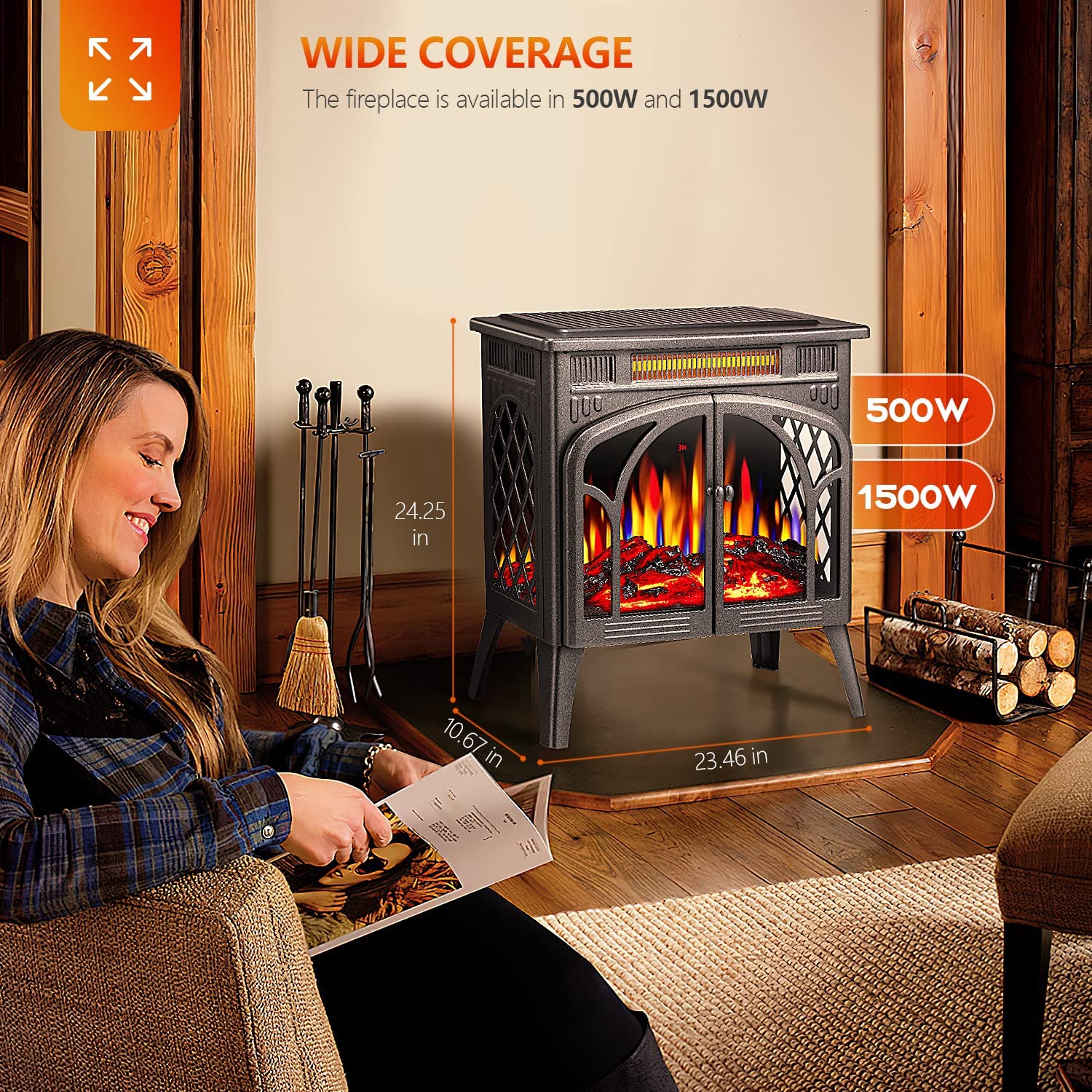 25 Inches 3D Infrared  Free Standing Electric Fireplace Stove S230B - Image 27