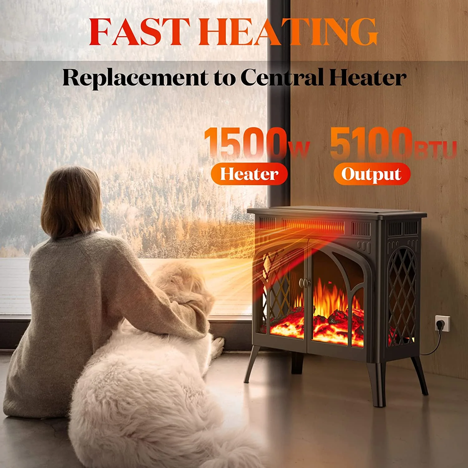 25 Inches 3D Infrared  Free Standing Electric Fireplace Stove S230B - Image 3