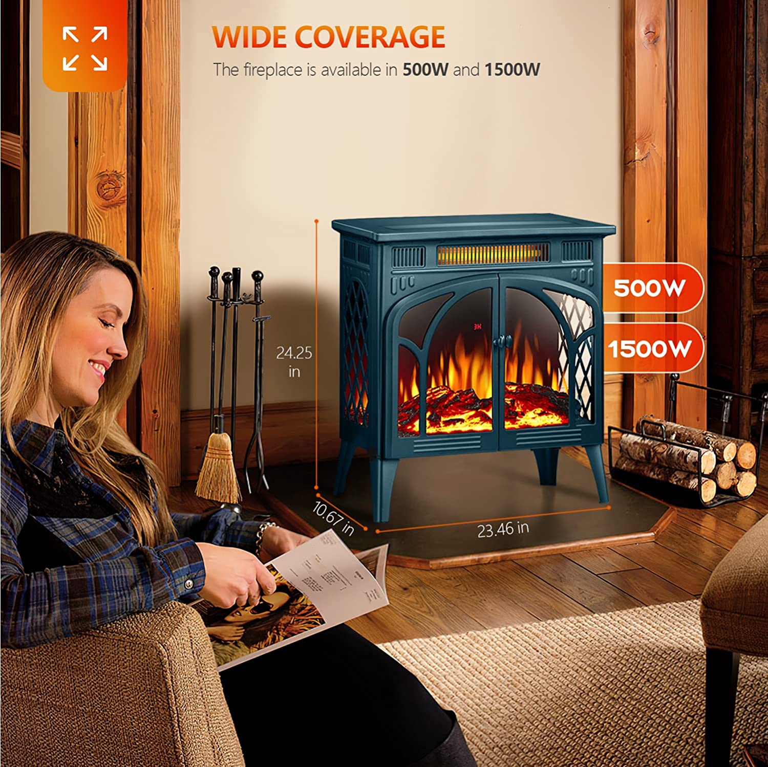 25 Inches 3D Infrared  Free Standing Electric Fireplace Stove S230B - Image 32