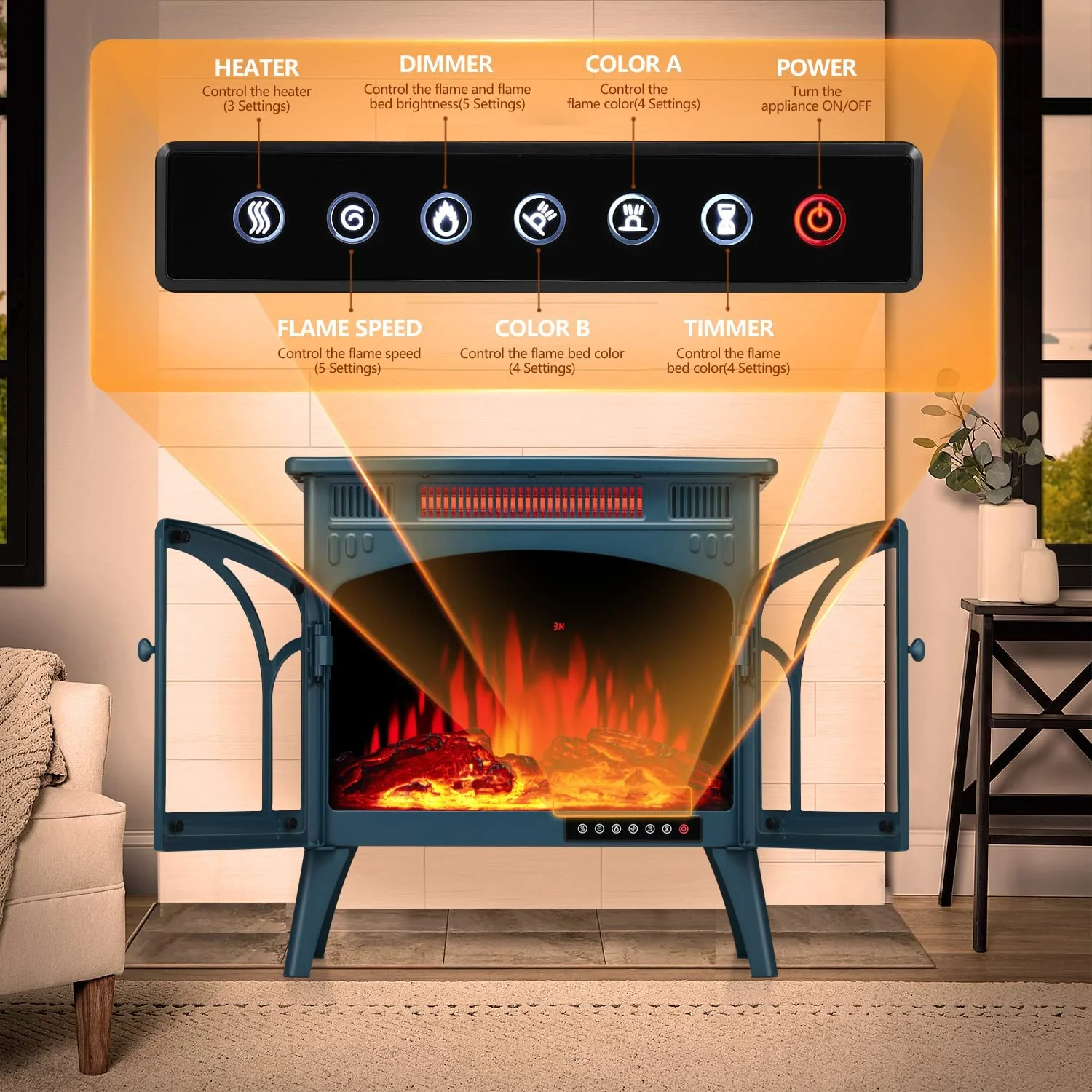 25 Inches 3D Infrared  Free Standing Electric Fireplace Stove S230B - Image 34