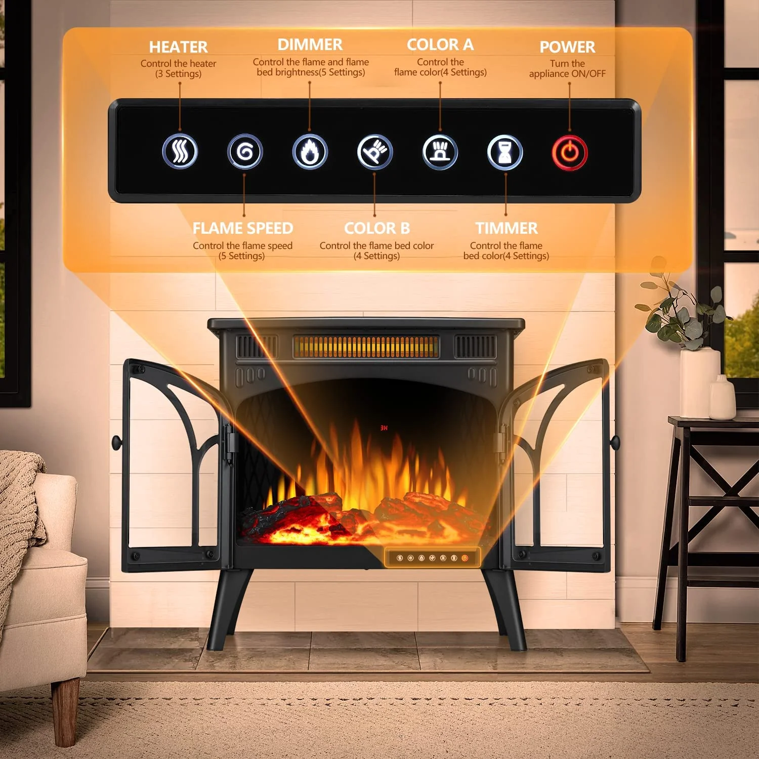 25 Inches 3D Infrared  Free Standing Electric Fireplace Stove S230B - Image 5