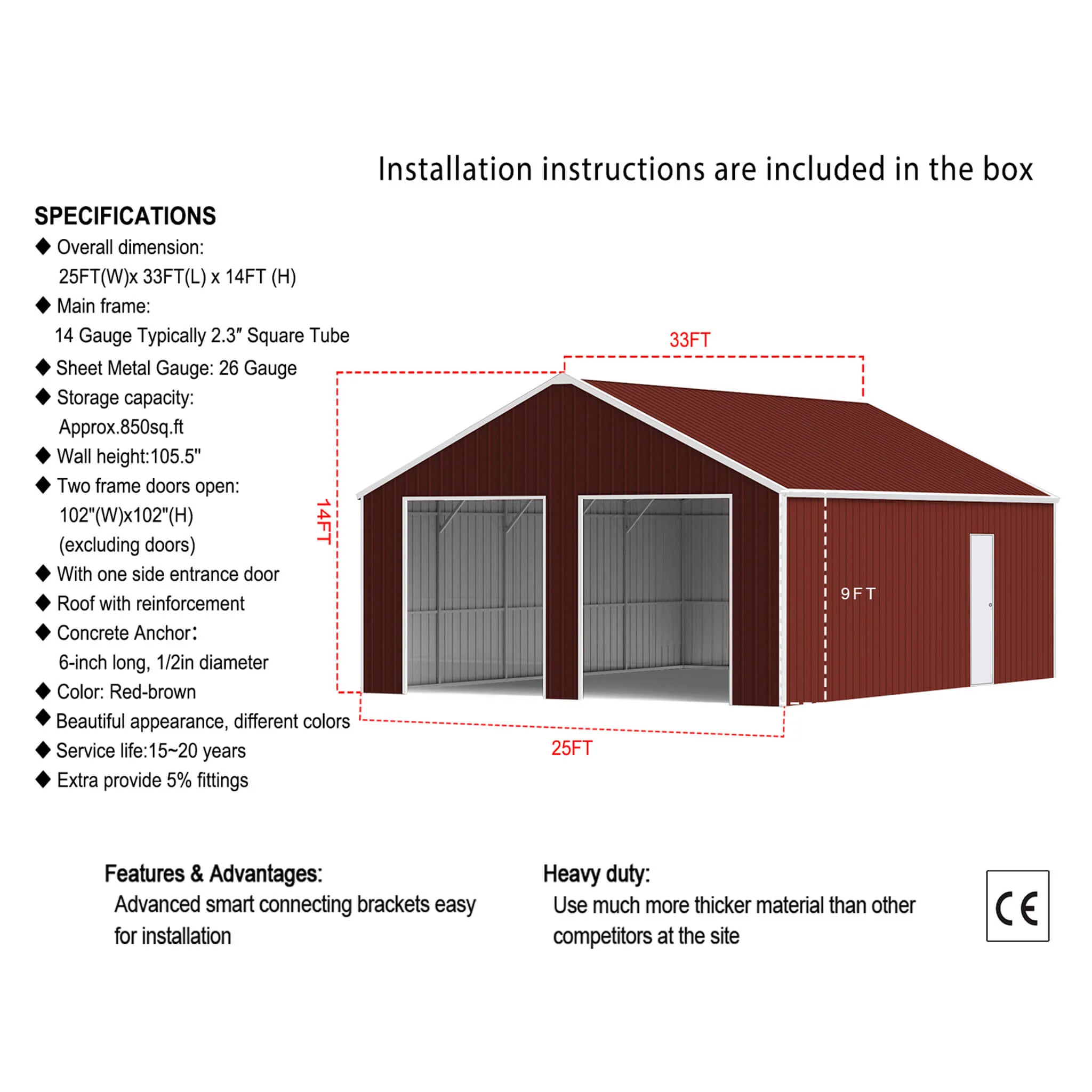 [25X33FT] Heavy-Duty Dual-Door Galvanized Steel Storage Shed (SAK72345) - Image 6