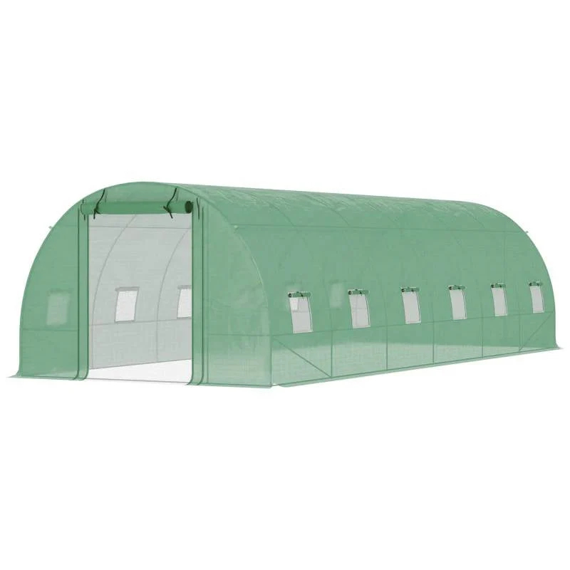 26.2 ft x 9.7 ft Outdoor Walk-in Greenhouse with Green PE Cover and Steel Frame - Image 2