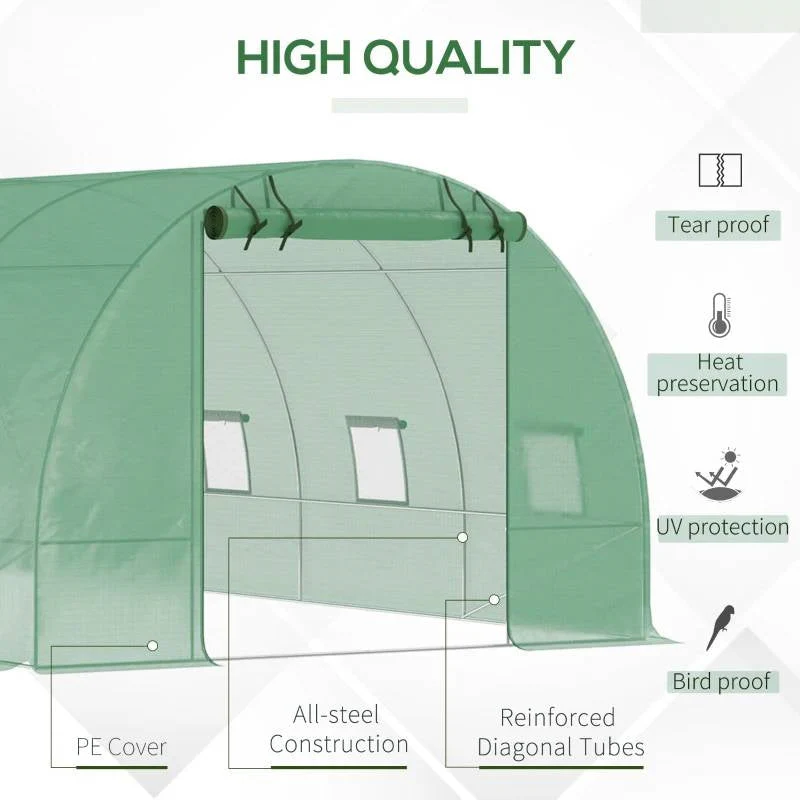 26.2 ft x 9.7 ft Outdoor Walk-in Greenhouse with Green PE Cover and Steel Frame - Image 4