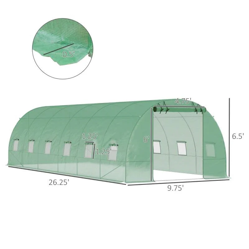 26.2 ft x 9.7 ft Outdoor Walk-in Greenhouse with Green PE Cover and Steel Frame - Image 5