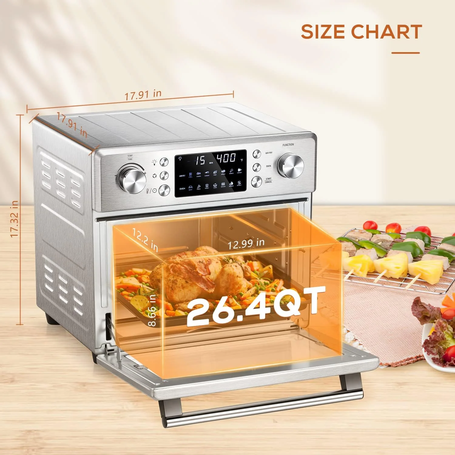 26.4QT Air Fryer Oven, 2 in 1 Toaster Oven Air Fryer Combo 5A502 - Image 4