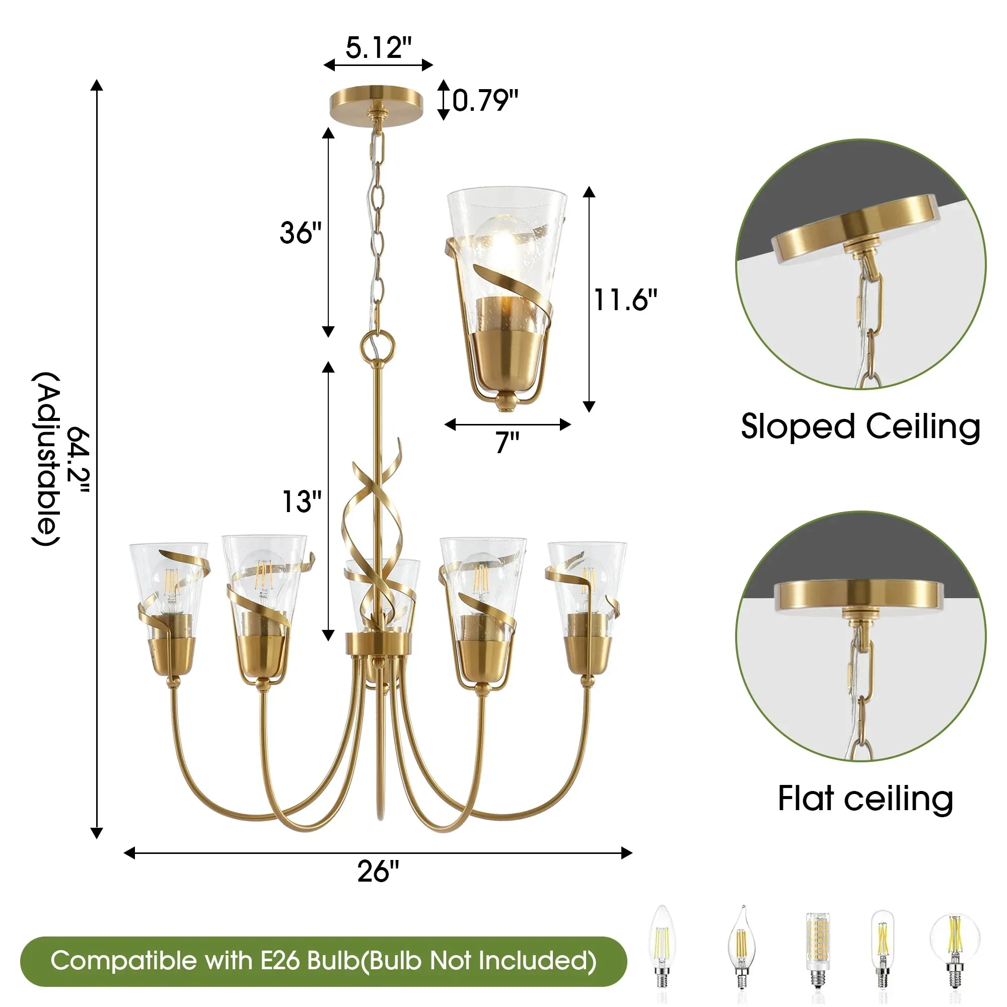 26 Inch Uriah 5-Light Golden Chandelier - Image 7