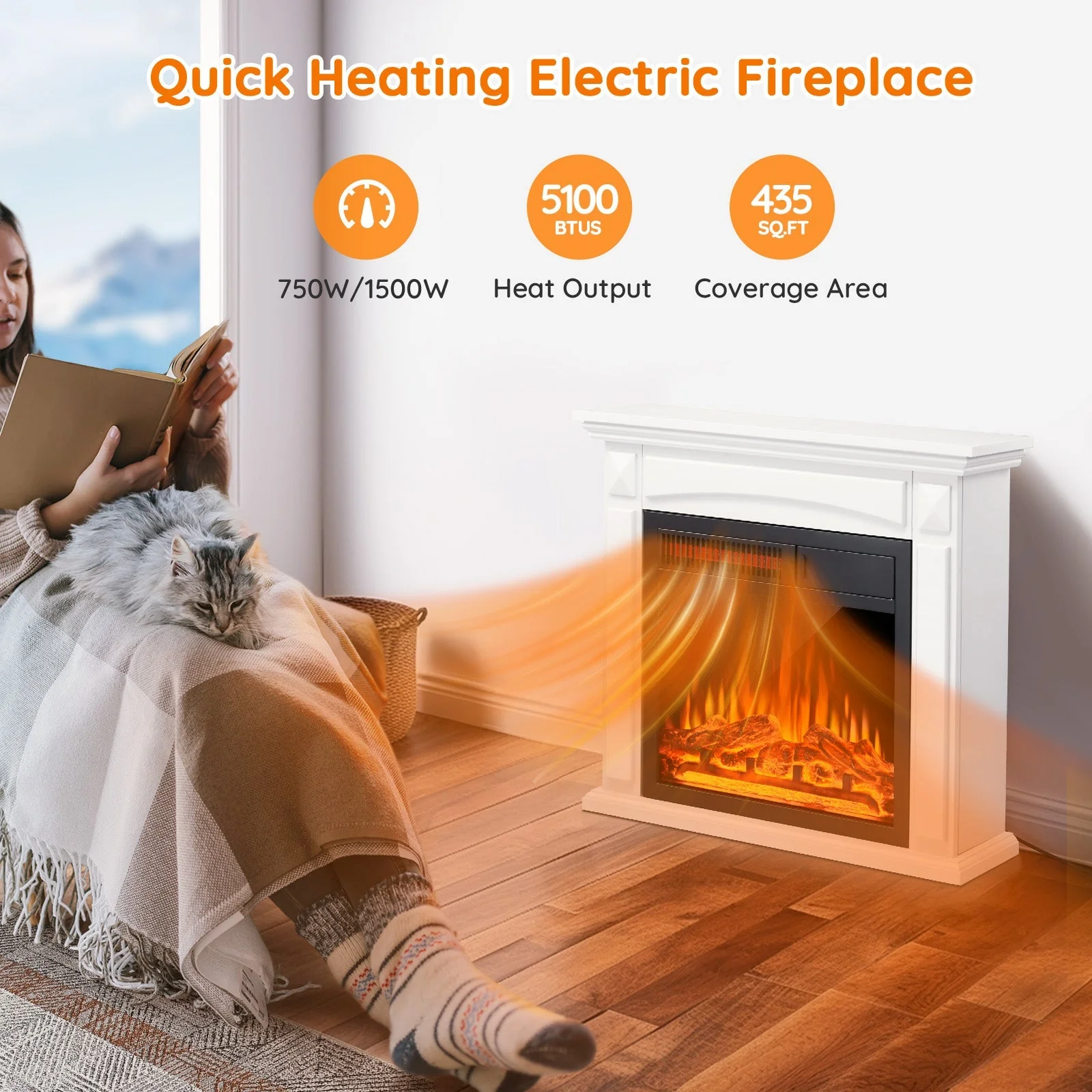 27” Electric Fireplace Mantel Wooden Surround Firebox M1806 - Image 11