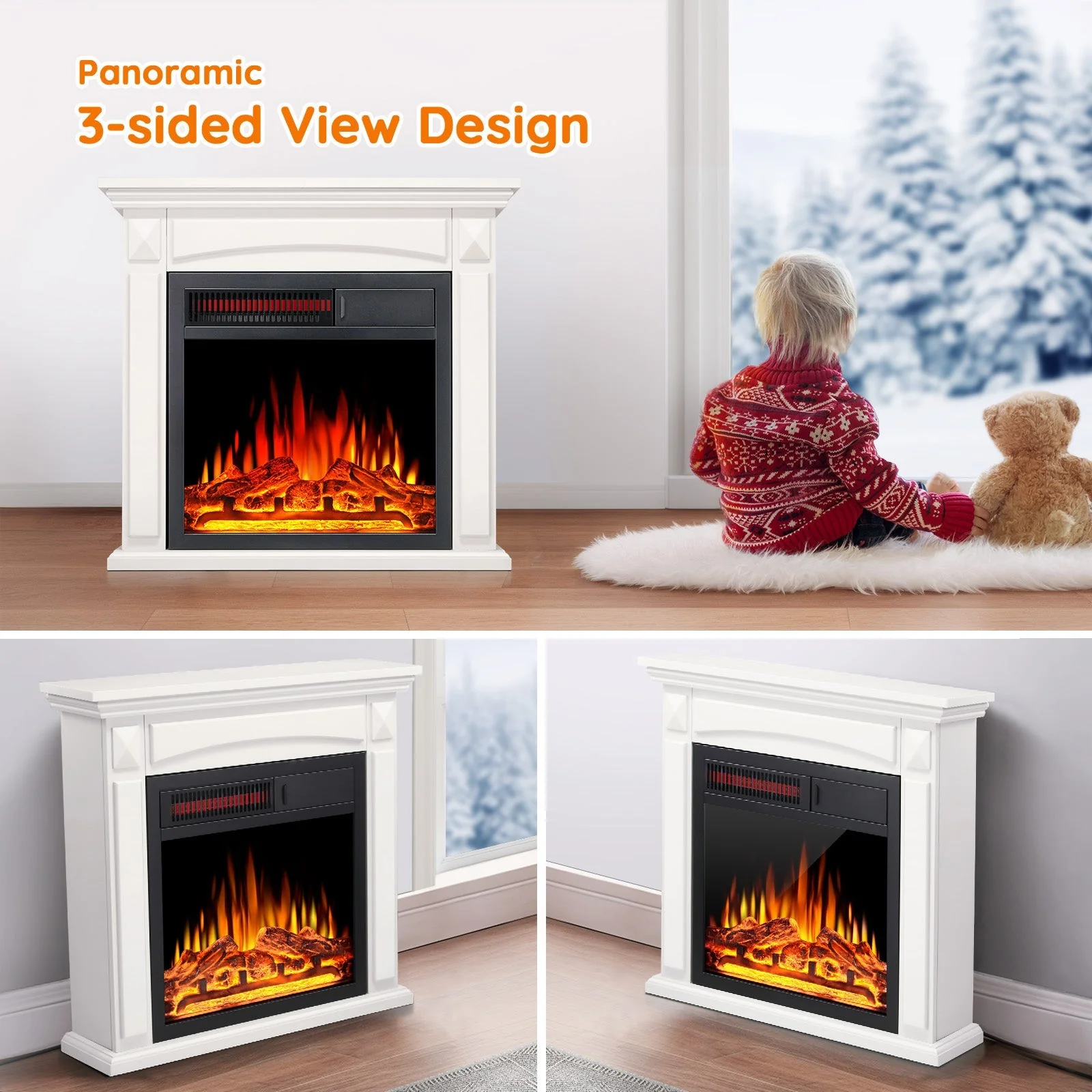 27” Electric Fireplace Mantel Wooden Surround Firebox M1806 - Image 12