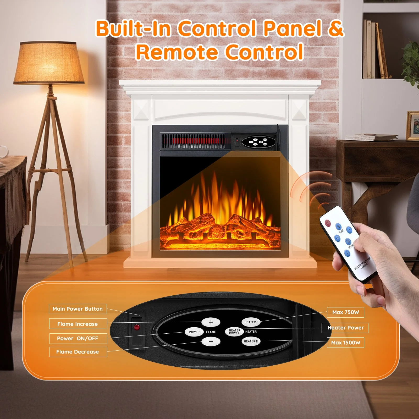 27” Electric Fireplace Mantel Wooden Surround Firebox M1806 - Image 14