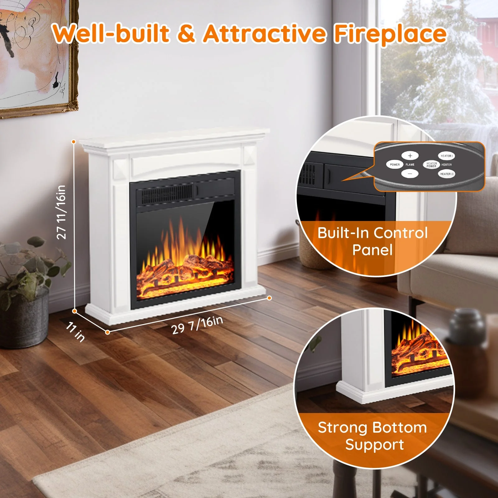 27” Electric Fireplace Mantel Wooden Surround Firebox M1806 - Image 16