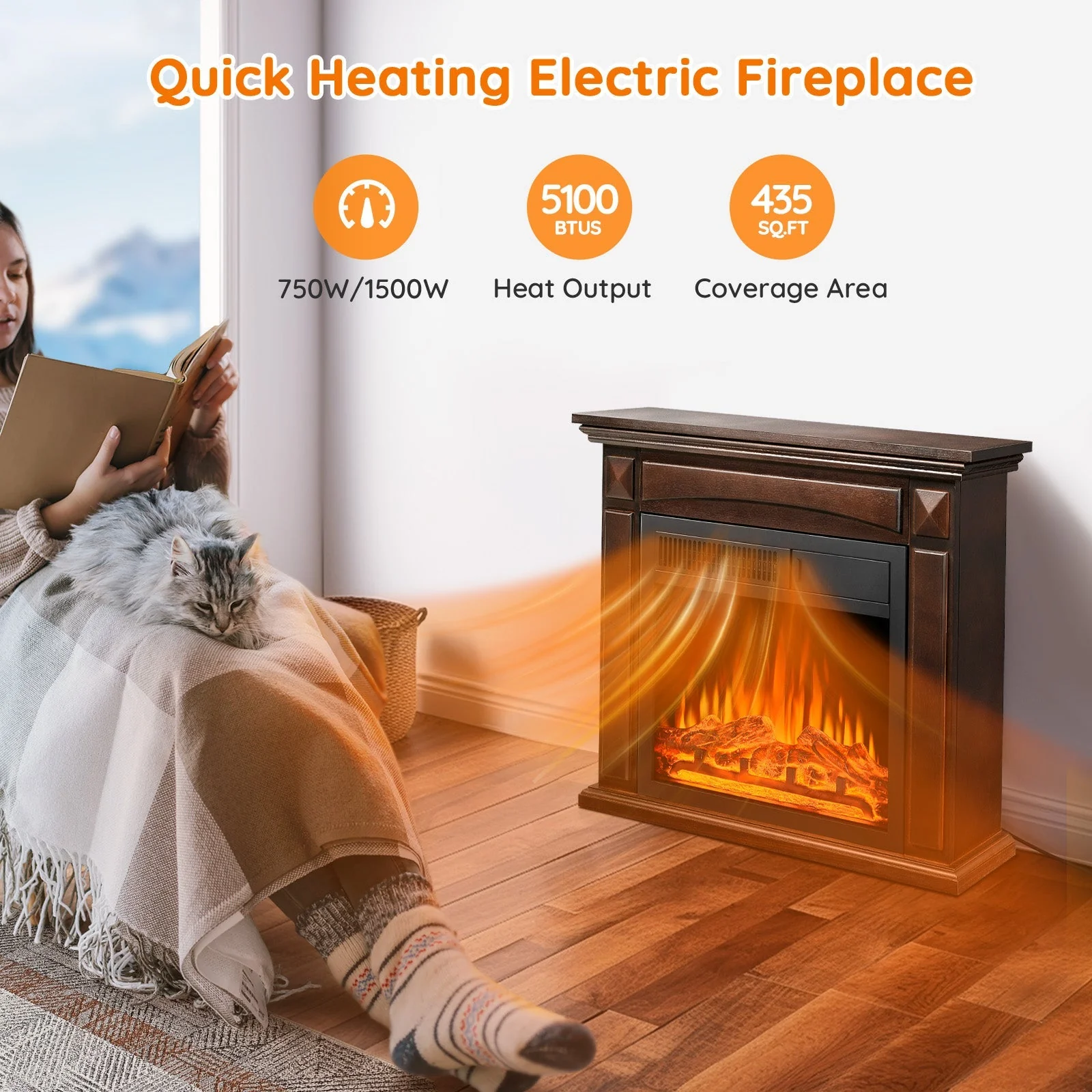 27” Electric Fireplace Mantel Wooden Surround Firebox M1806 - Image 2
