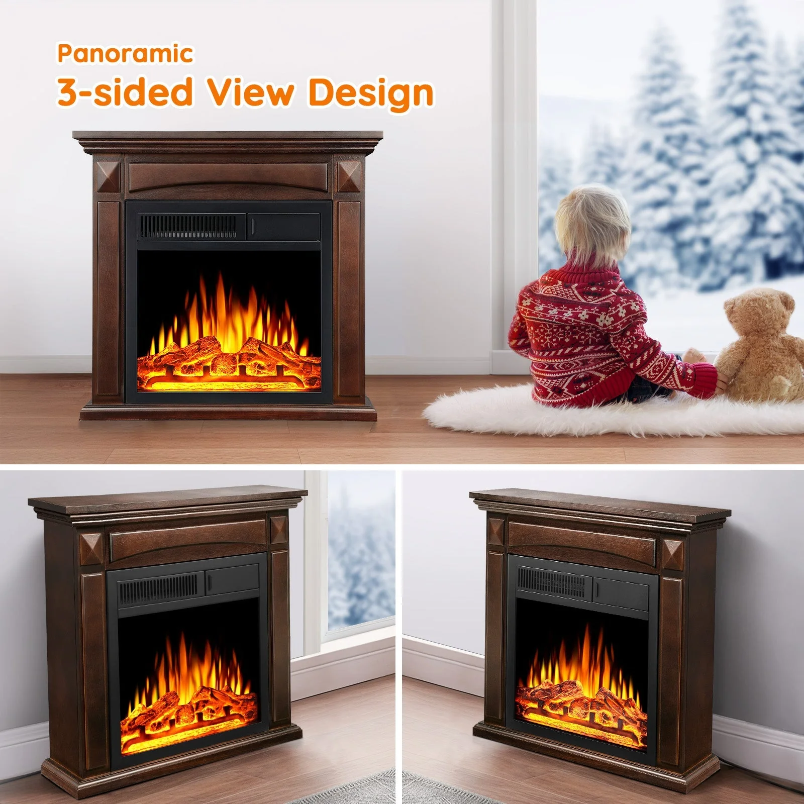 27” Electric Fireplace Mantel Wooden Surround Firebox M1806 - Image 3