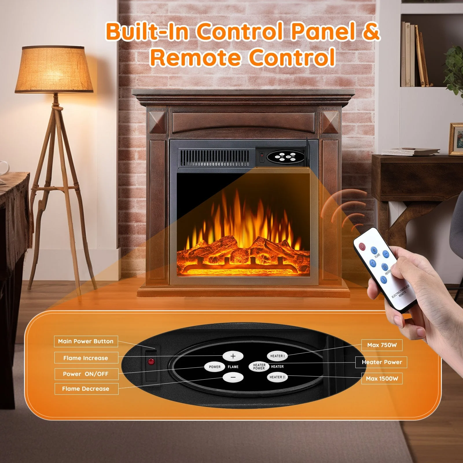 27” Electric Fireplace Mantel Wooden Surround Firebox M1806 - Image 5