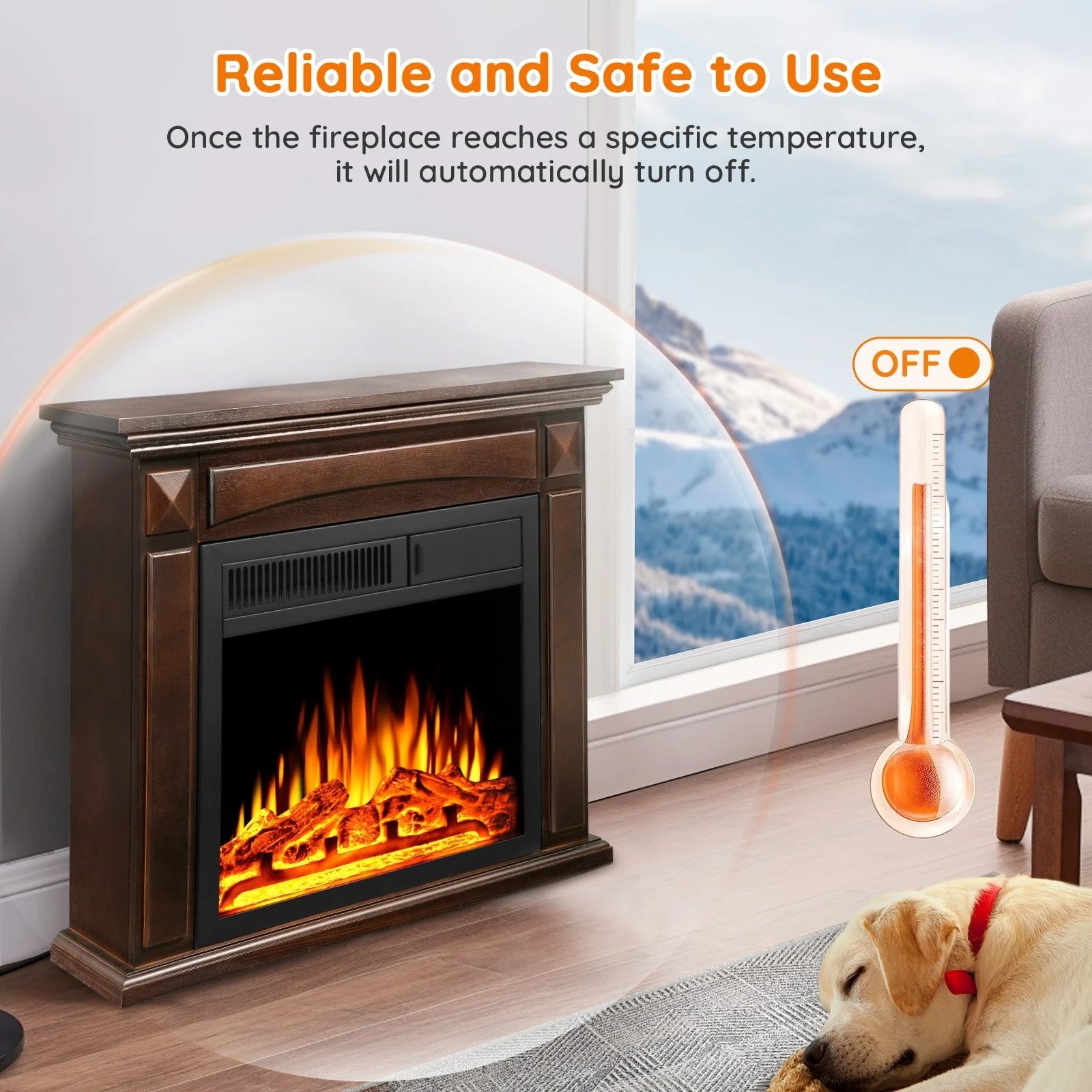 27” Electric Fireplace Mantel Wooden Surround Firebox M1806 - Image 6