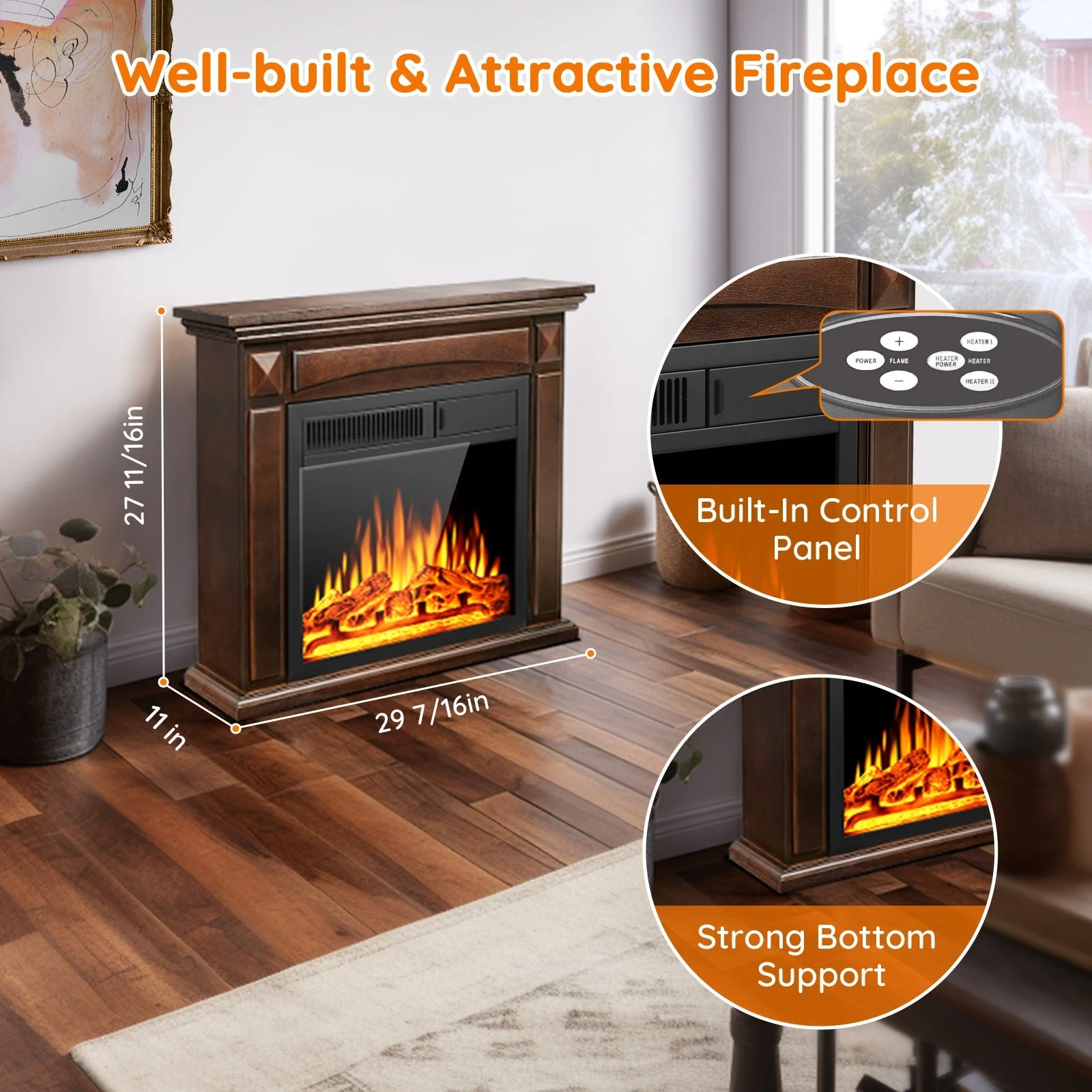 27” Electric Fireplace Mantel Wooden Surround Firebox M1806 - Image 7