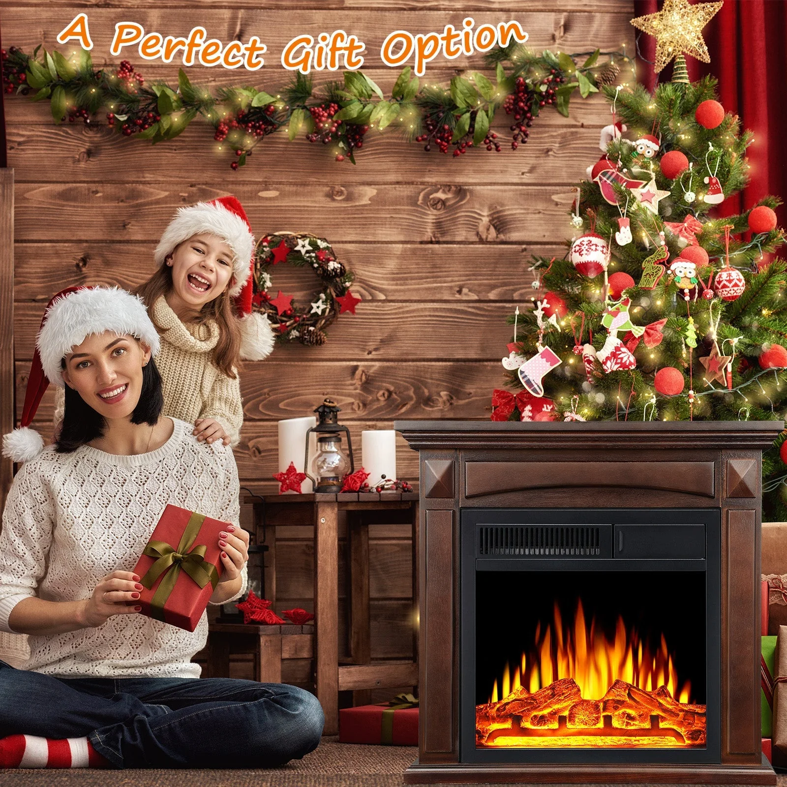 27” Electric Fireplace Mantel Wooden Surround Firebox M1806 - Image 8