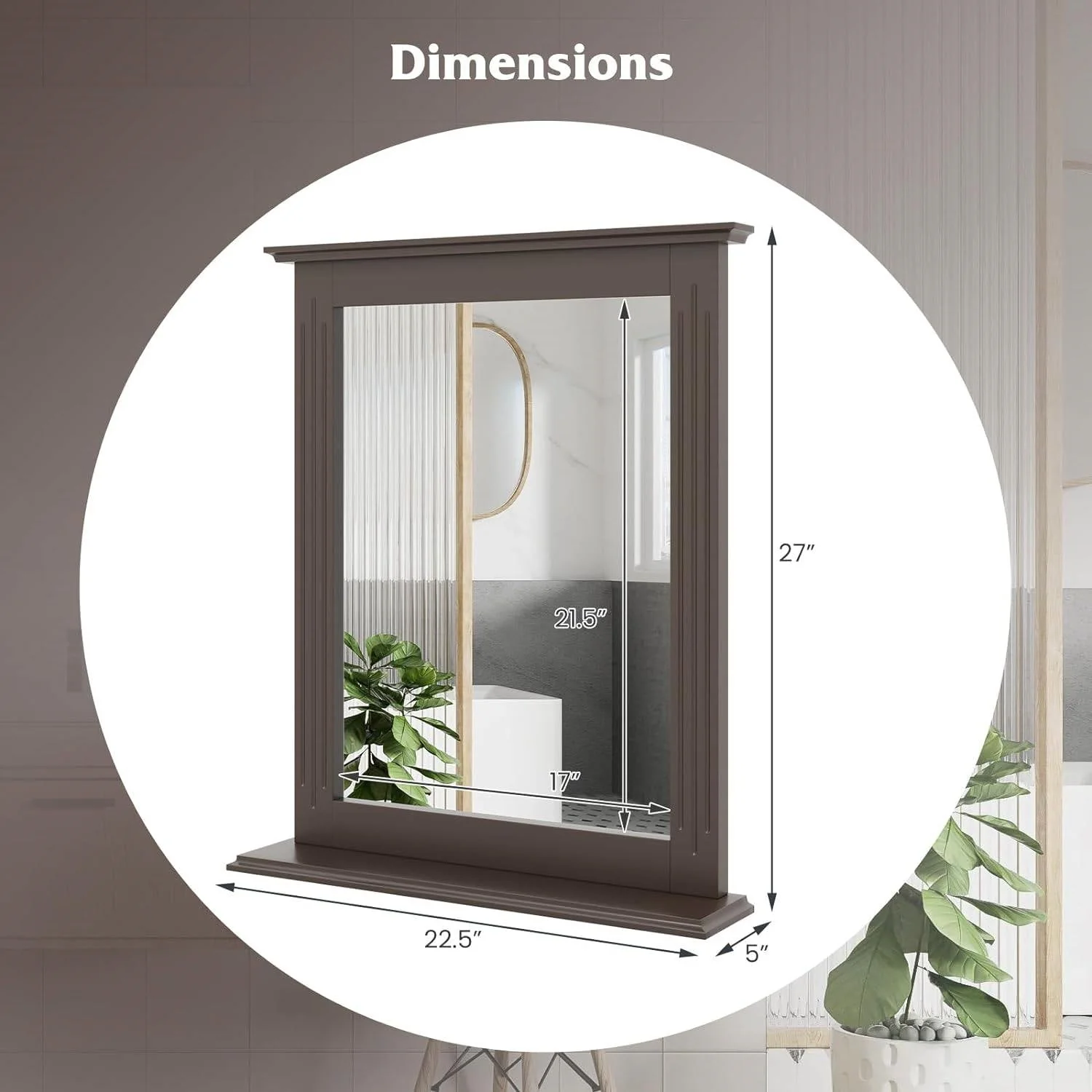 27-in x 22.5-in Bathroom Wall Mirror with Shelf in Dark Brown Wood Finish - Image 5
