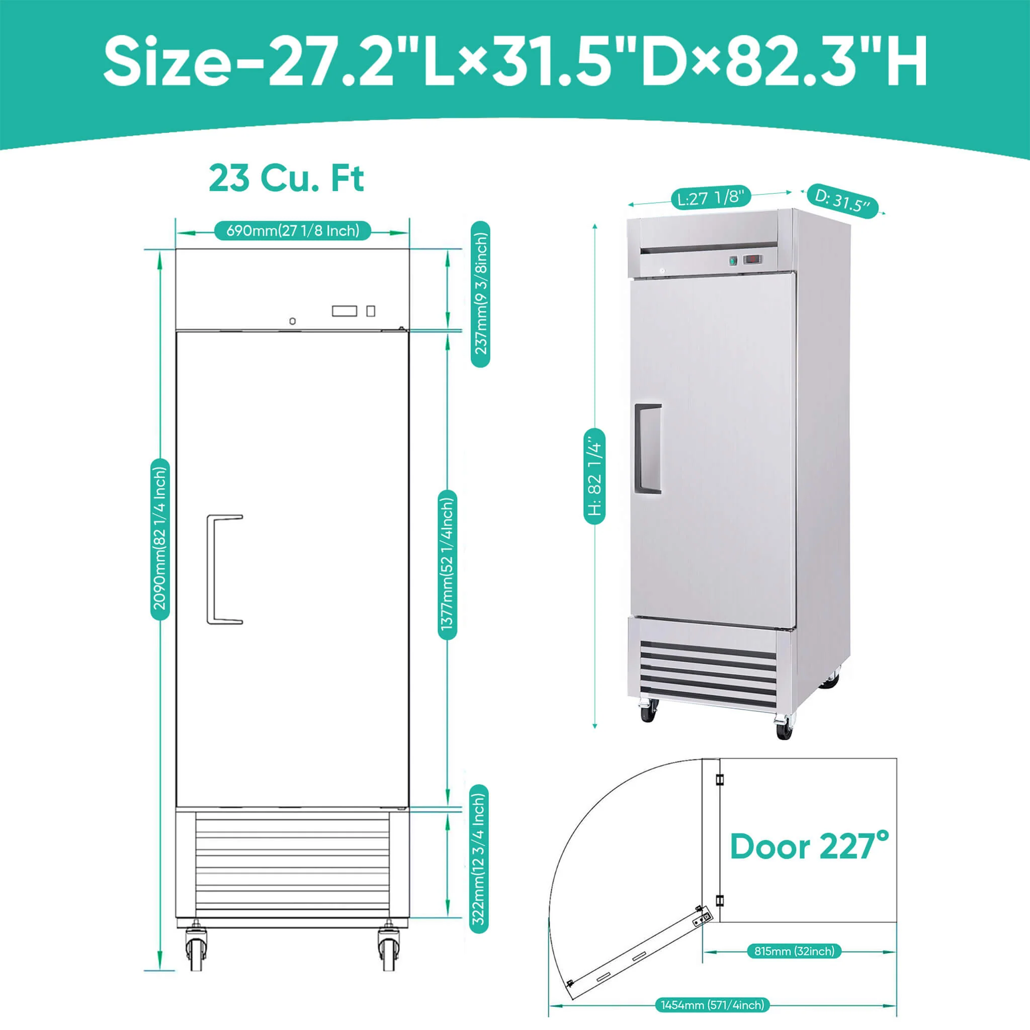 27-Inch 20.5 Cu.Ft Commercial Solid Door Stainless Steel Reach-In Freezer (SAK29705) - Image 12