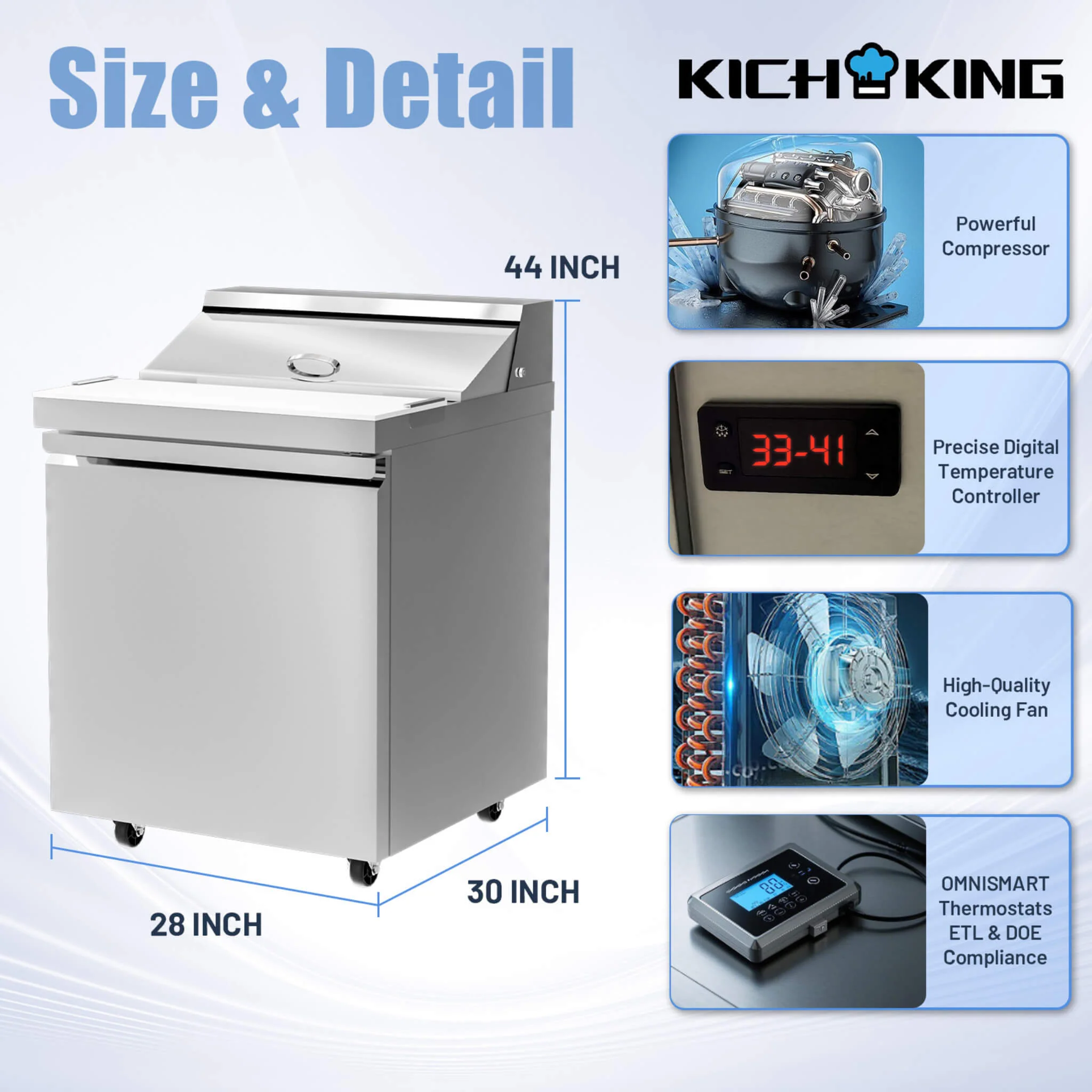 27-Inch 7.4 Cu.Ft Commercial Stainless Steel Sandwich Salad Prep Table Refrigerator (SAK84120) - Image 3