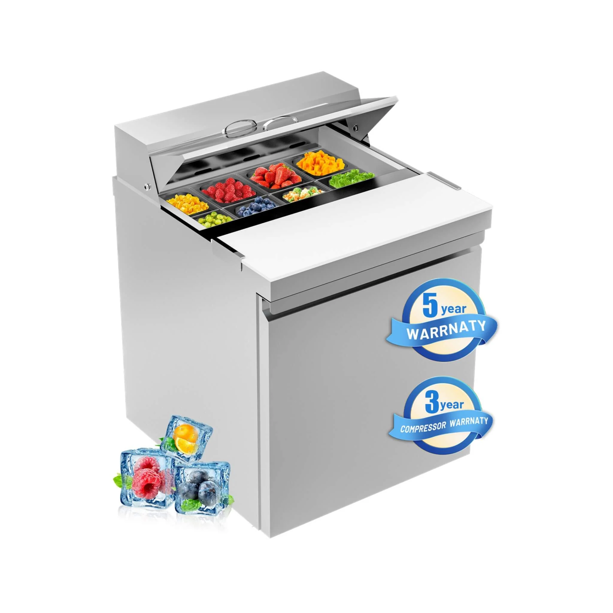 27-Inch 7.4 Cu.Ft Commercial Stainless Steel Sandwich Salad Prep Table Refrigerator (SAK84120) - Image 6