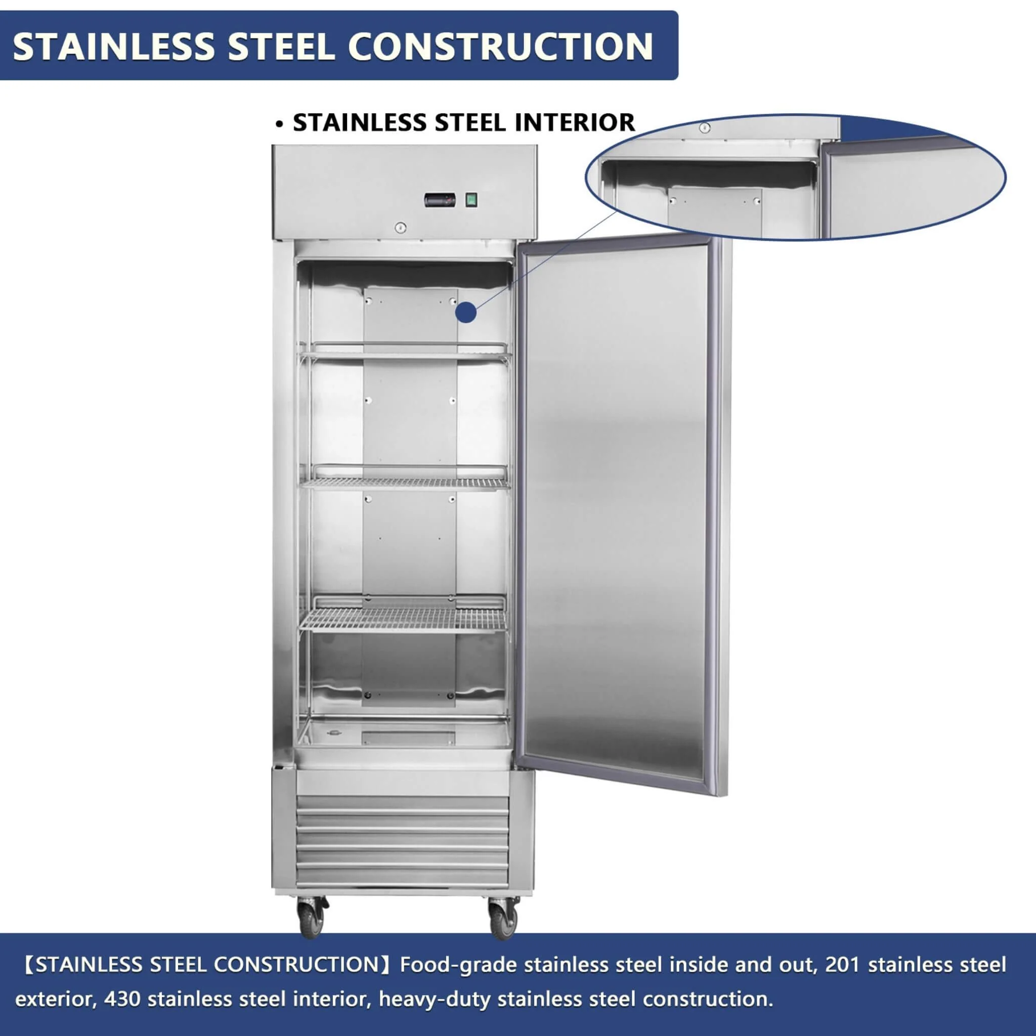 Heavy-Duty 27-Inch 8.7 Cu.Ft Commercial Upright Stainless Steel Reach-In Freezer (SAK43815) - Image 12